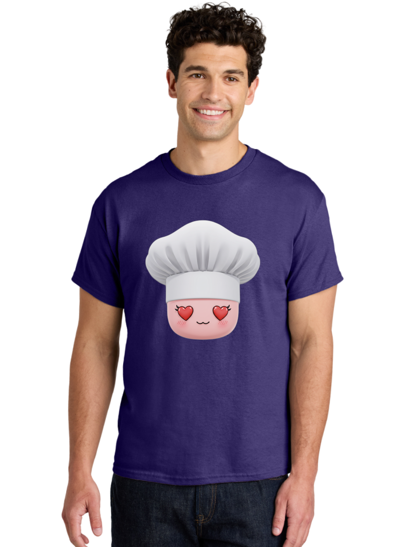 Chef-Emoji Men'S Graphic Tee, 100% Cotton, Comfortable Casual Summer Wear, Machine Washable, Cartoon Chef Hat, Chef Emoji, Cute Chef Face, Heart Eyes, Cooking Love, Culinary Passion, Adorable Character, Facial Expression, Cartoon Style Bac819 26