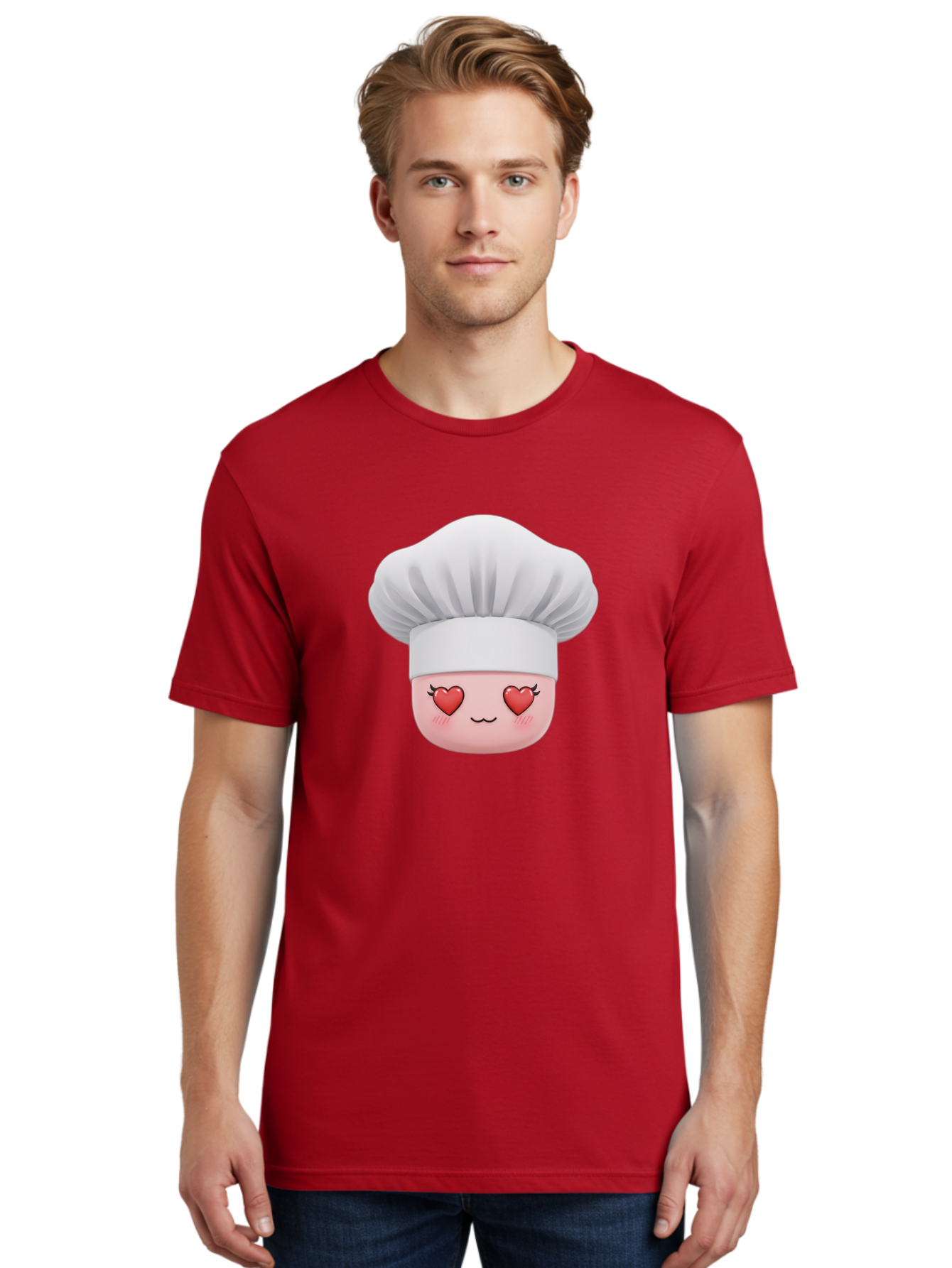 Chef-Emoji Men'S Graphic Tee, 100% Cotton, Comfortable Casual Summer Wear, Machine Washable, Cartoon Chef Hat, Chef Emoji, Cute Chef Face, Heart Eyes, Cooking Love, Culinary Passion, Adorable Character, Facial Expression, Cartoon Style Bac819 24