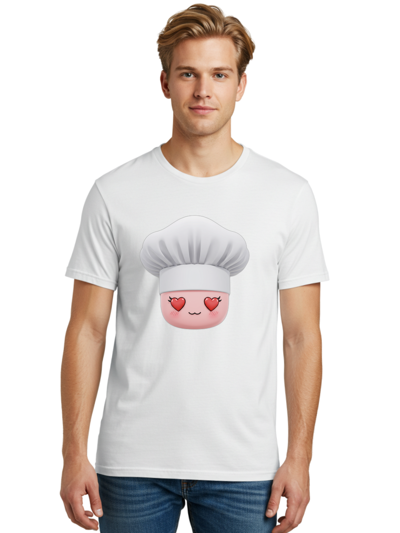 Chef-Emoji Men'S Graphic Tee, 100% Cotton, Comfortable Casual Summer Wear, Machine Washable, Cartoon Chef Hat, Chef Emoji, Cute Chef Face, Heart Eyes, Cooking Love, Culinary Passion, Adorable Character, Facial Expression, Cartoon Style Bac819 20