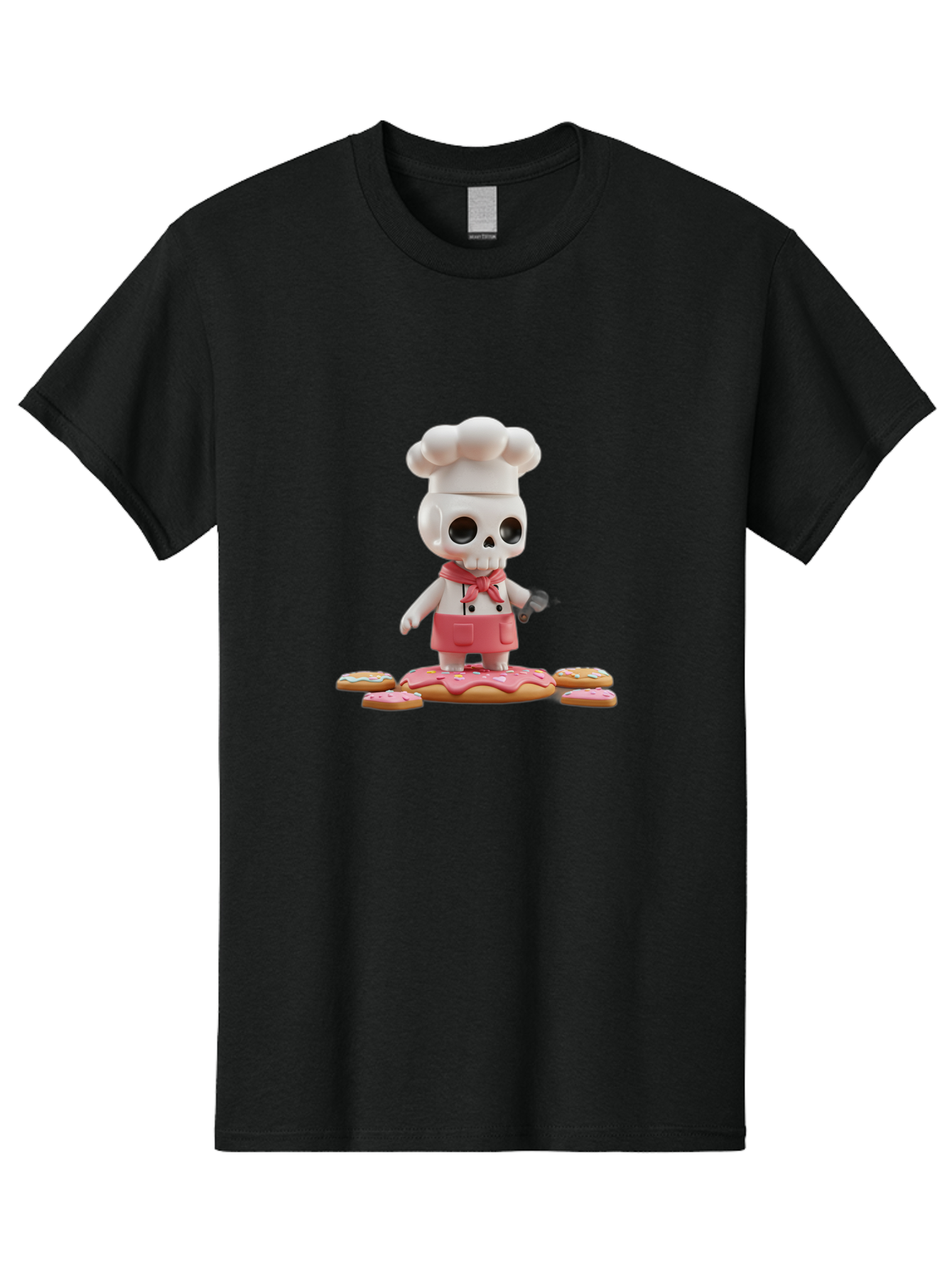 Chef-Skeleton Men'S Graphic Tee, 100% Cotton, Comfortable Casual Summer Wear, Machine Washable, Skull Chef Figurine, Chef Hat, Red Apron, Kitchen Utensils, Donut Decorations, Sweet Treats, Culinary Art, Figurine Art, Whimsical Design, Bac837 9