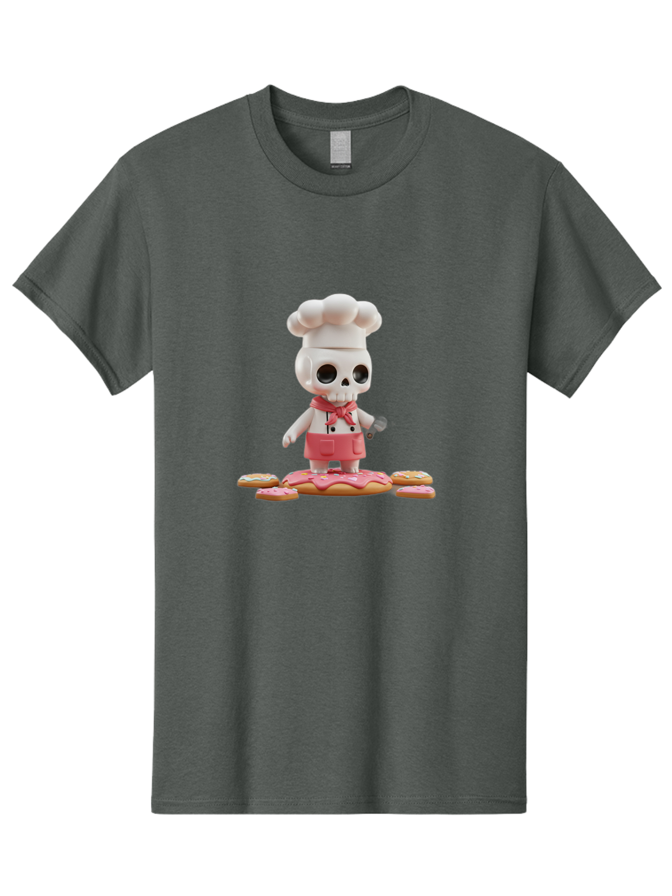 Chef-Skeleton Men'S Graphic Tee, 100% Cotton, Comfortable Casual Summer Wear, Machine Washable, Skull Chef Figurine, Chef Hat, Red Apron, Kitchen Utensils, Donut Decorations, Sweet Treats, Culinary Art, Figurine Art, Whimsical Design, Bac837 1
