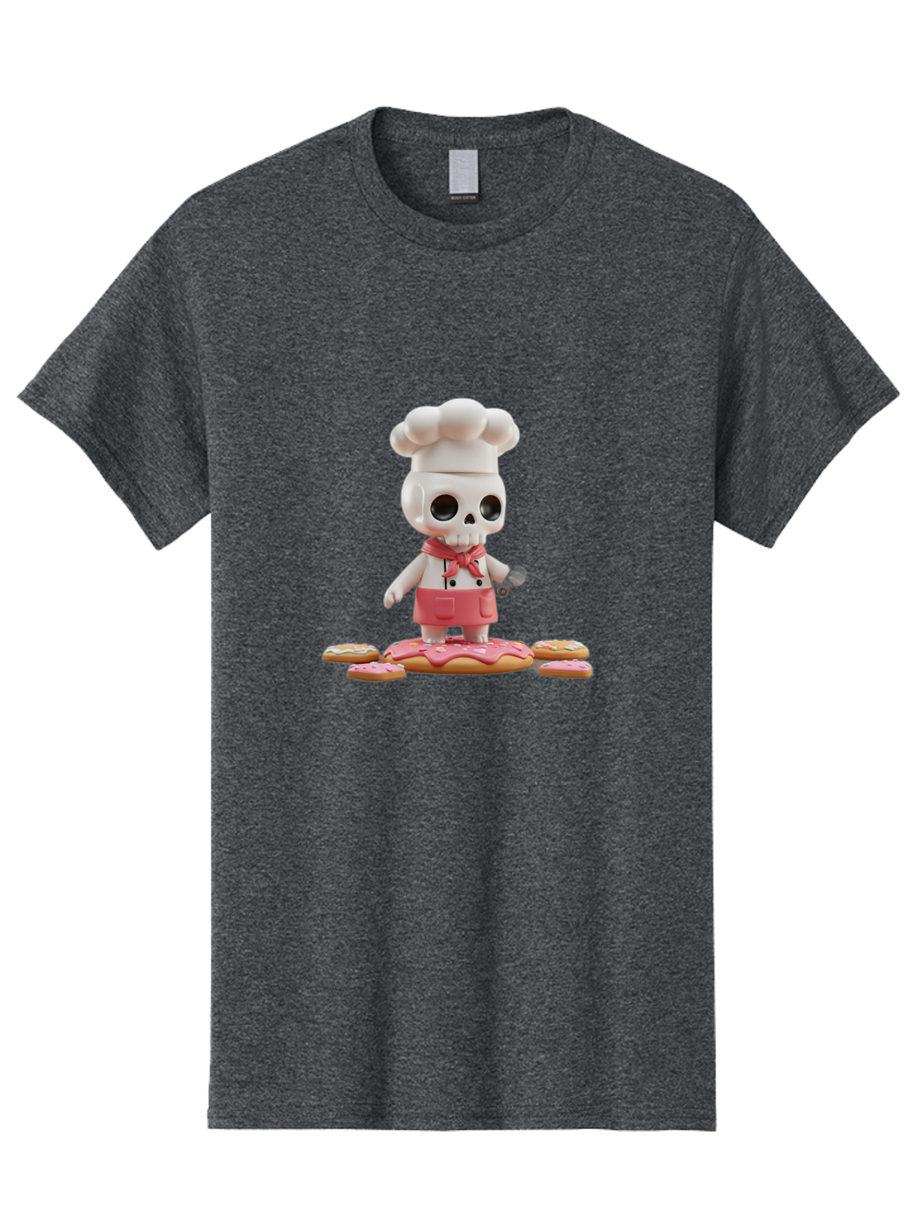 Chef-Skeleton Men'S Graphic Tee, 100% Cotton, Comfortable Casual Summer Wear, Machine Washable, Skull Chef Figurine, Chef Hat, Red Apron, Kitchen Utensils, Donut Decorations, Sweet Treats, Culinary Art, Figurine Art, Whimsical Design, Bac837 15