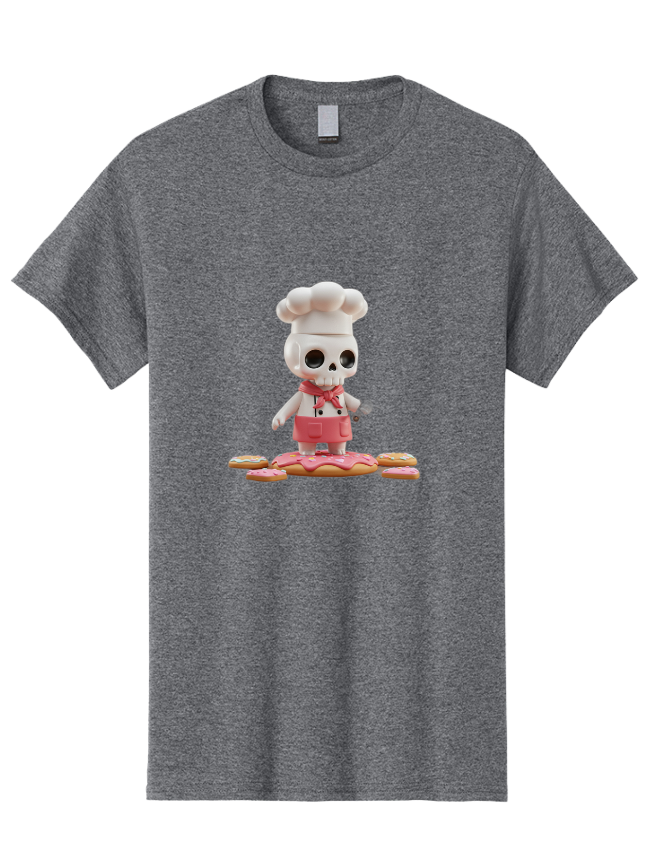 Chef-Skeleton Men'S Graphic Tee, 100% Cotton, Comfortable Casual Summer Wear, Machine Washable, Skull Chef Figurine, Chef Hat, Red Apron, Kitchen Utensils, Donut Decorations, Sweet Treats, Culinary Art, Figurine Art, Whimsical Design, Bac837 12