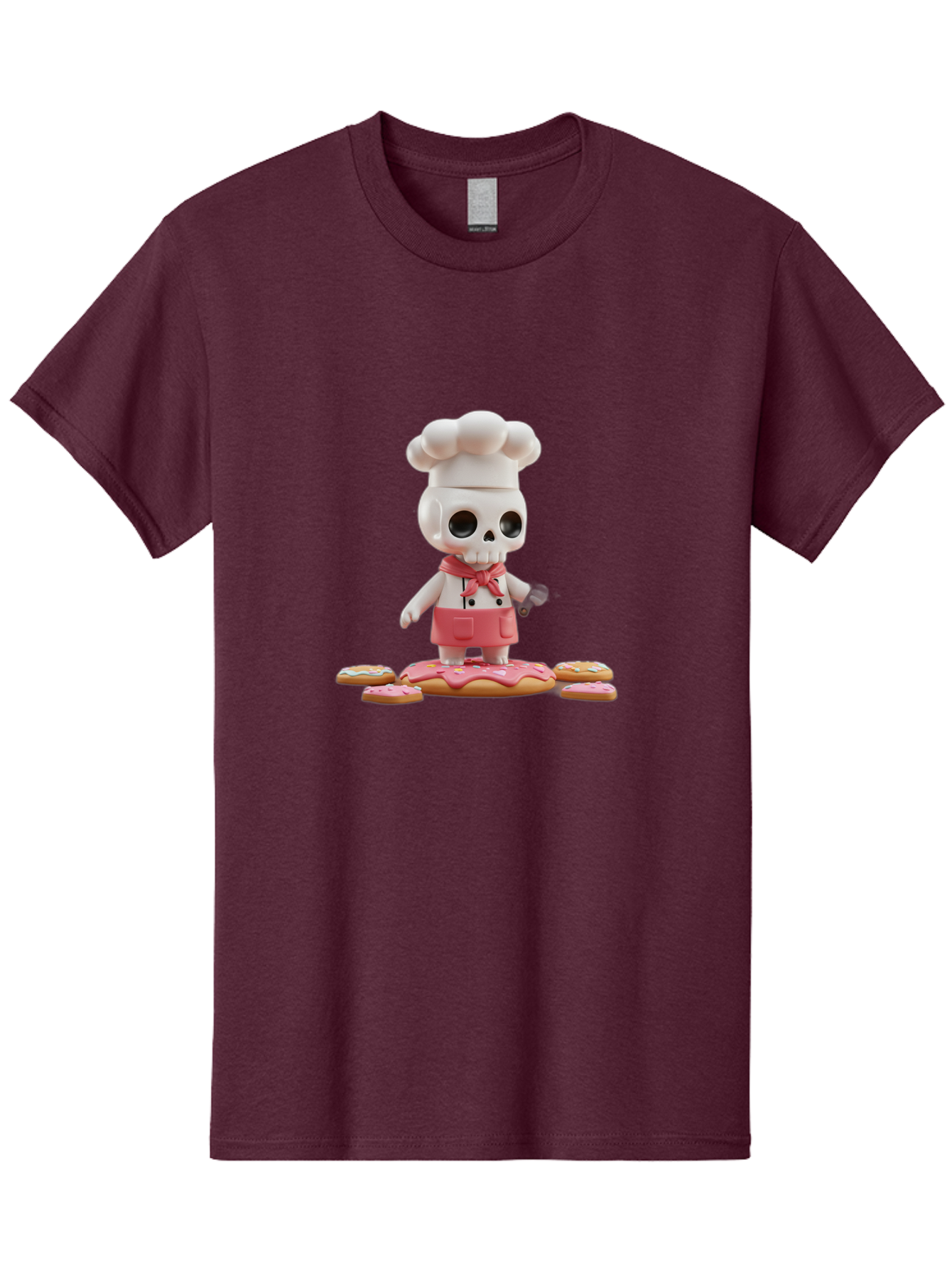 Chef-Skeleton Men'S Graphic Tee, 100% Cotton, Comfortable Casual Summer Wear, Machine Washable, Skull Chef Figurine, Chef Hat, Red Apron, Kitchen Utensils, Donut Decorations, Sweet Treats, Culinary Art, Figurine Art, Whimsical Design, Bac837 6