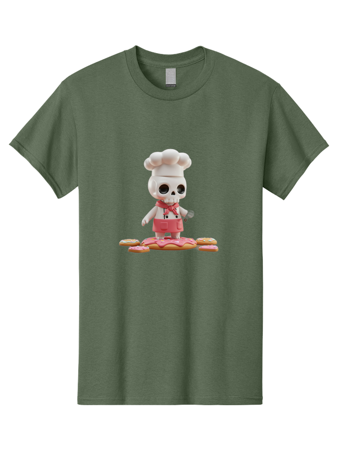 Chef-Skeleton Men'S Graphic Tee, 100% Cotton, Comfortable Casual Summer Wear, Machine Washable, Skull Chef Figurine, Chef Hat, Red Apron, Kitchen Utensils, Donut Decorations, Sweet Treats, Culinary Art, Figurine Art, Whimsical Design, Bac837 3