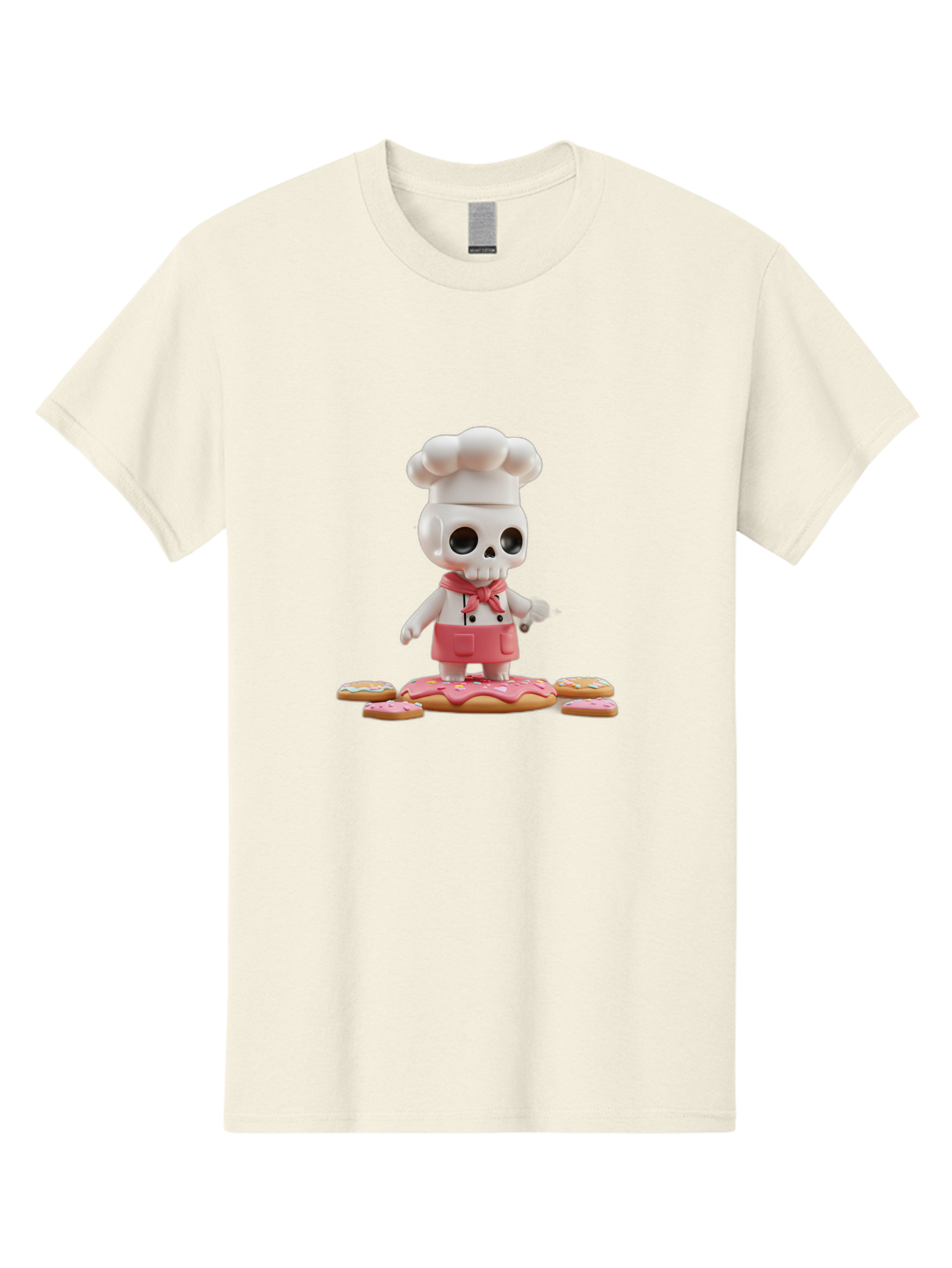 Chef-Skeleton Men'S Graphic Tee, 100% Cotton, Comfortable Casual Summer Wear, Machine Washable, Skull Chef Figurine, Chef Hat, Red Apron, Kitchen Utensils, Donut Decorations, Sweet Treats, Culinary Art, Figurine Art, Whimsical Design, Bac837 14