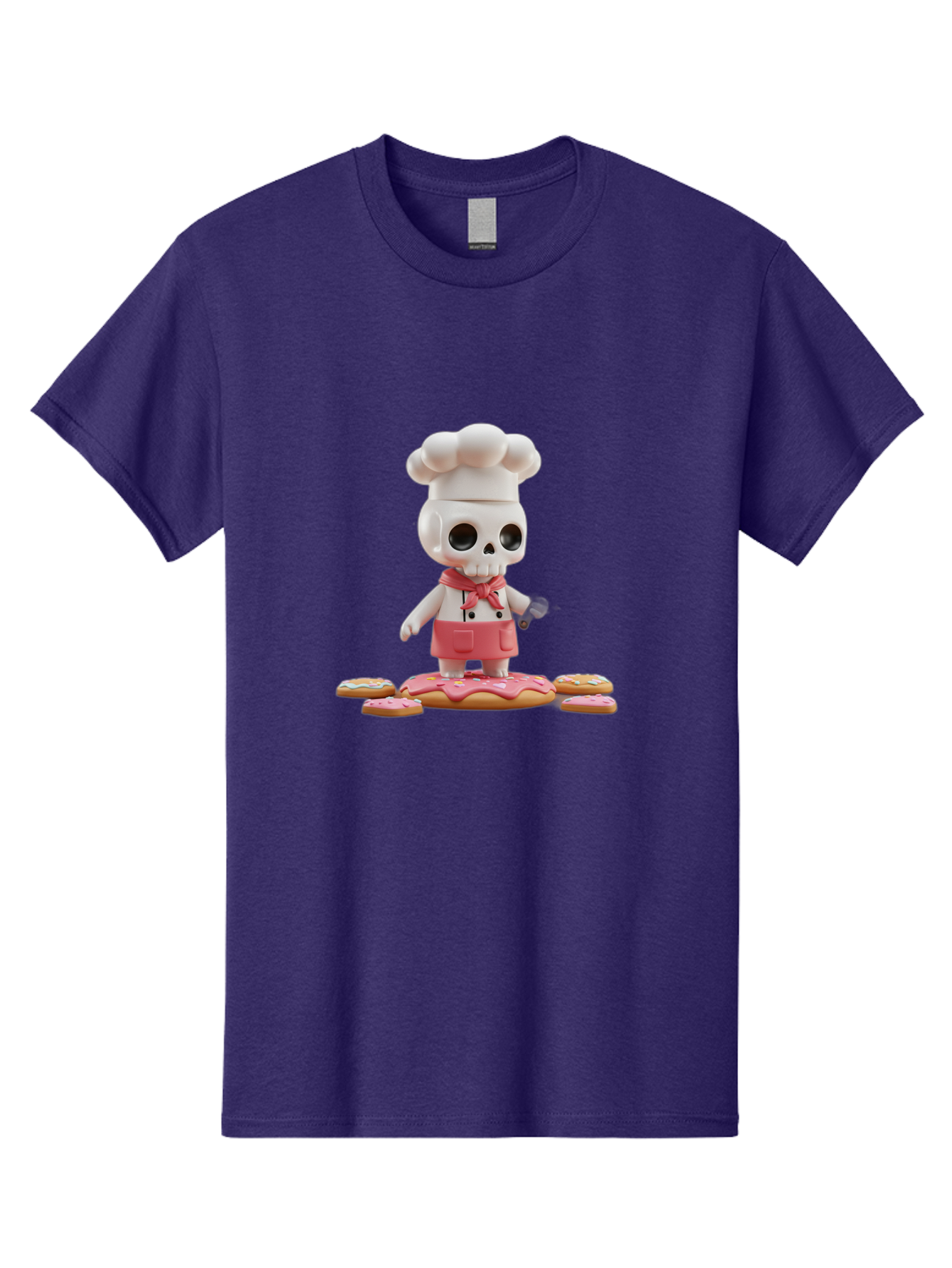 Chef-Skeleton Men'S Graphic Tee, 100% Cotton, Comfortable Casual Summer Wear, Machine Washable, Skull Chef Figurine, Chef Hat, Red Apron, Kitchen Utensils, Donut Decorations, Sweet Treats, Culinary Art, Figurine Art, Whimsical Design, Bac837 5