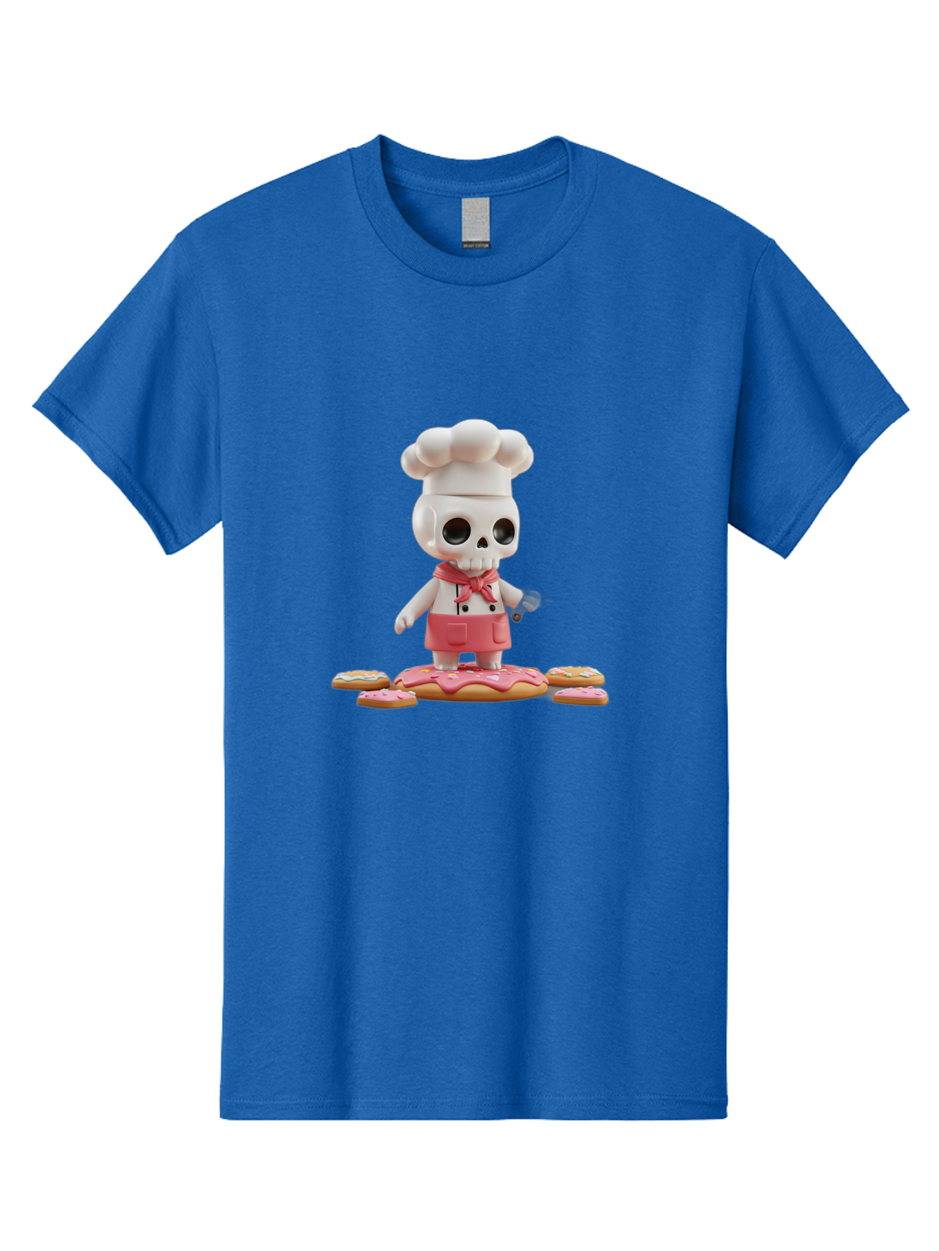 Chef-Skeleton Men'S Graphic Tee, 100% Cotton, Comfortable Casual Summer Wear, Machine Washable, Skull Chef Figurine, Chef Hat, Red Apron, Kitchen Utensils, Donut Decorations, Sweet Treats, Culinary Art, Figurine Art, Whimsical Design, Bac837 10