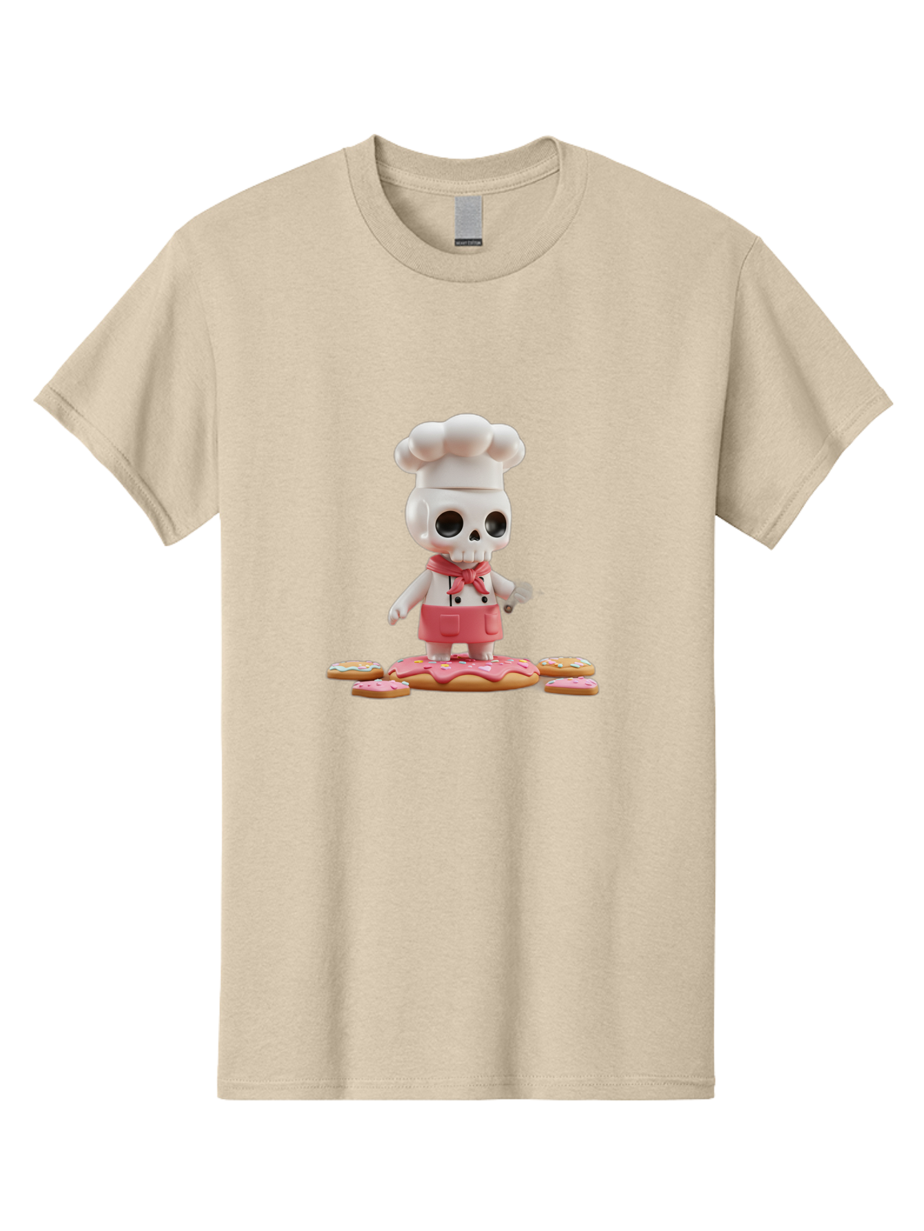 Chef-Skeleton Men'S Graphic Tee, 100% Cotton, Comfortable Casual Summer Wear, Machine Washable, Skull Chef Figurine, Chef Hat, Red Apron, Kitchen Utensils, Donut Decorations, Sweet Treats, Culinary Art, Figurine Art, Whimsical Design, Bac837 13