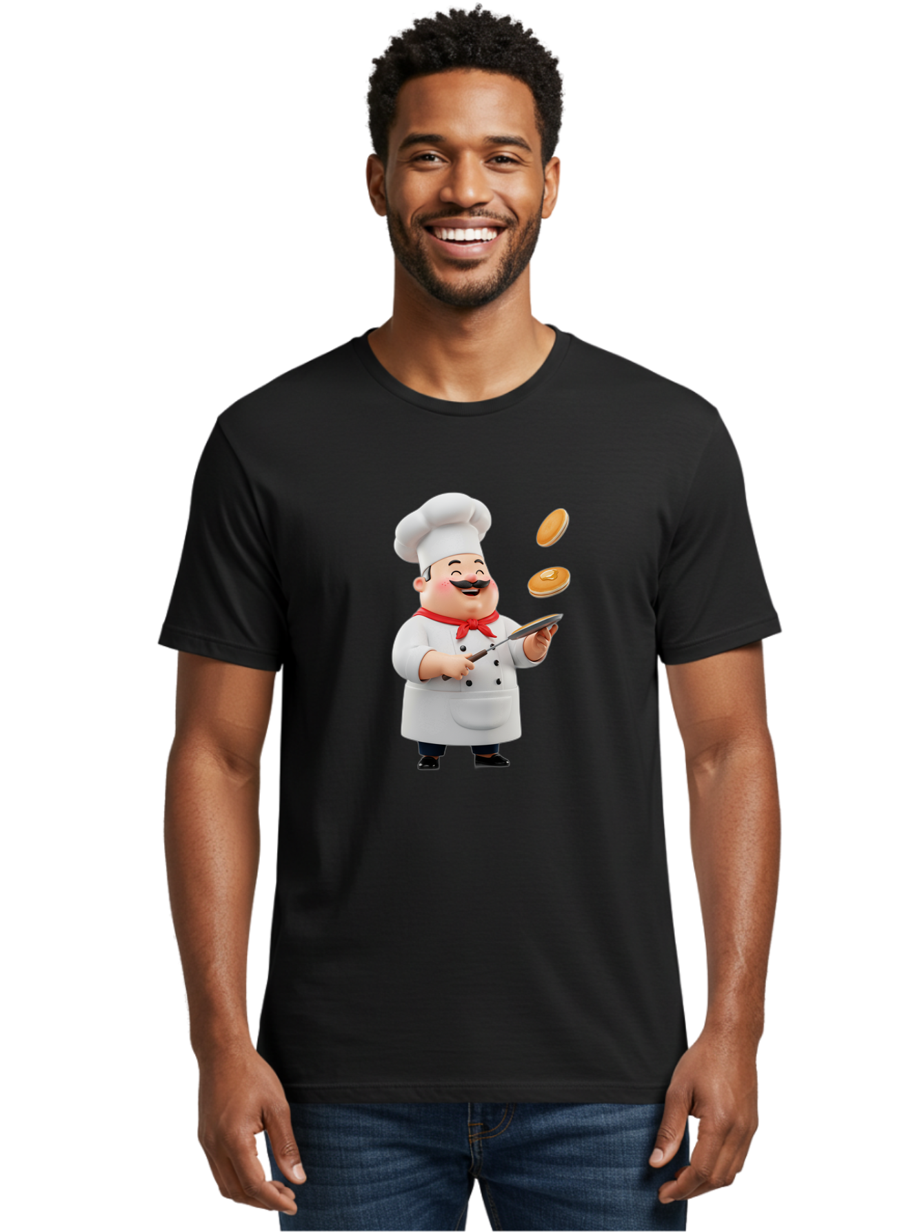 Chef-Tossing-Pancakes Men'S Graphic Tee, 100% Cotton, Comfortable Casual Summer Wear, Machine Washable, Chef Cooking Pancakes, Happy Chef, Kitchen Fun, Breakfast Cooking, Food Preparation, Chef Hat, Cooking With Love, Pancakes In Air, Bac840 30