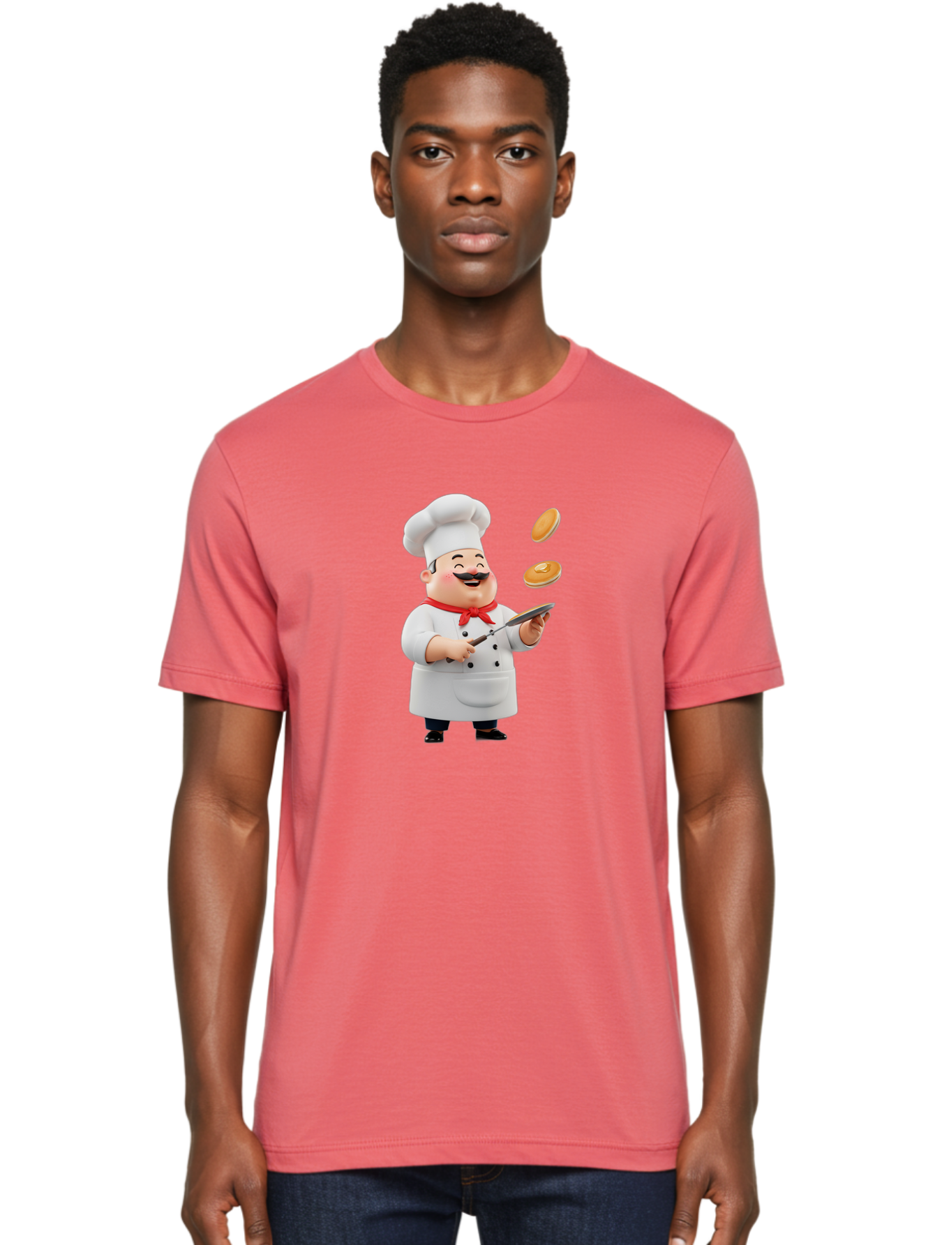 Chef-Tossing-Pancakes Men'S Graphic Tee, 100% Cotton, Comfortable Casual Summer Wear, Machine Washable, Chef Cooking Pancakes, Happy Chef, Kitchen Fun, Breakfast Cooking, Food Preparation, Chef Hat, Cooking With Love, Pancakes In Air, Bac840 29