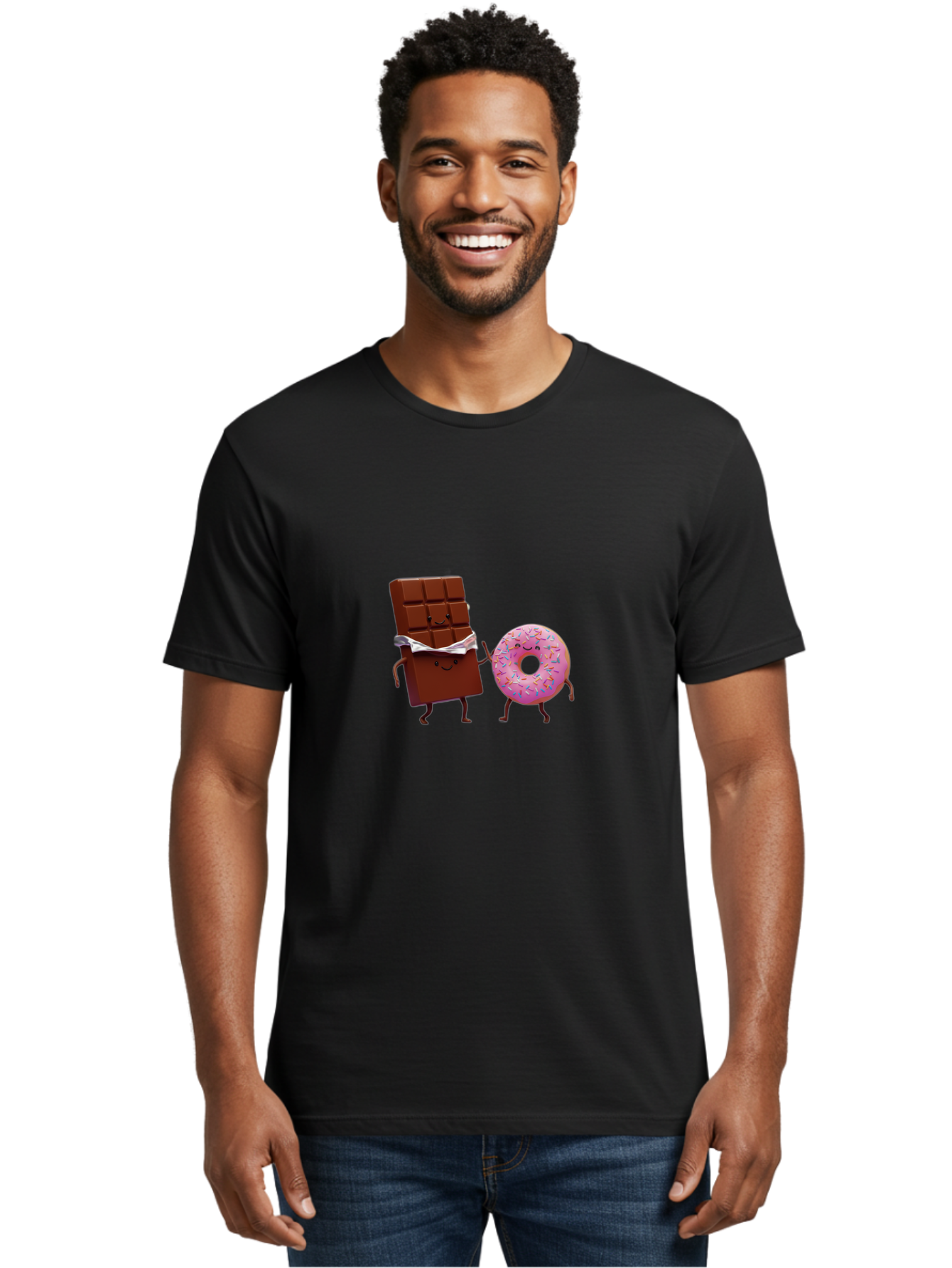 Chocolate-And-Donut Men'S Graphic Tee, 100% Cotton, Comfortable Casual Summer Wear, Machine Washable, Chocolate Bar, Donut With Sprinkles, Cartoon Characters, Sweet Treats, Dessert Lovers, Pastry, Baked Goods, Cute Graphic, Food Illustration Bac847 19