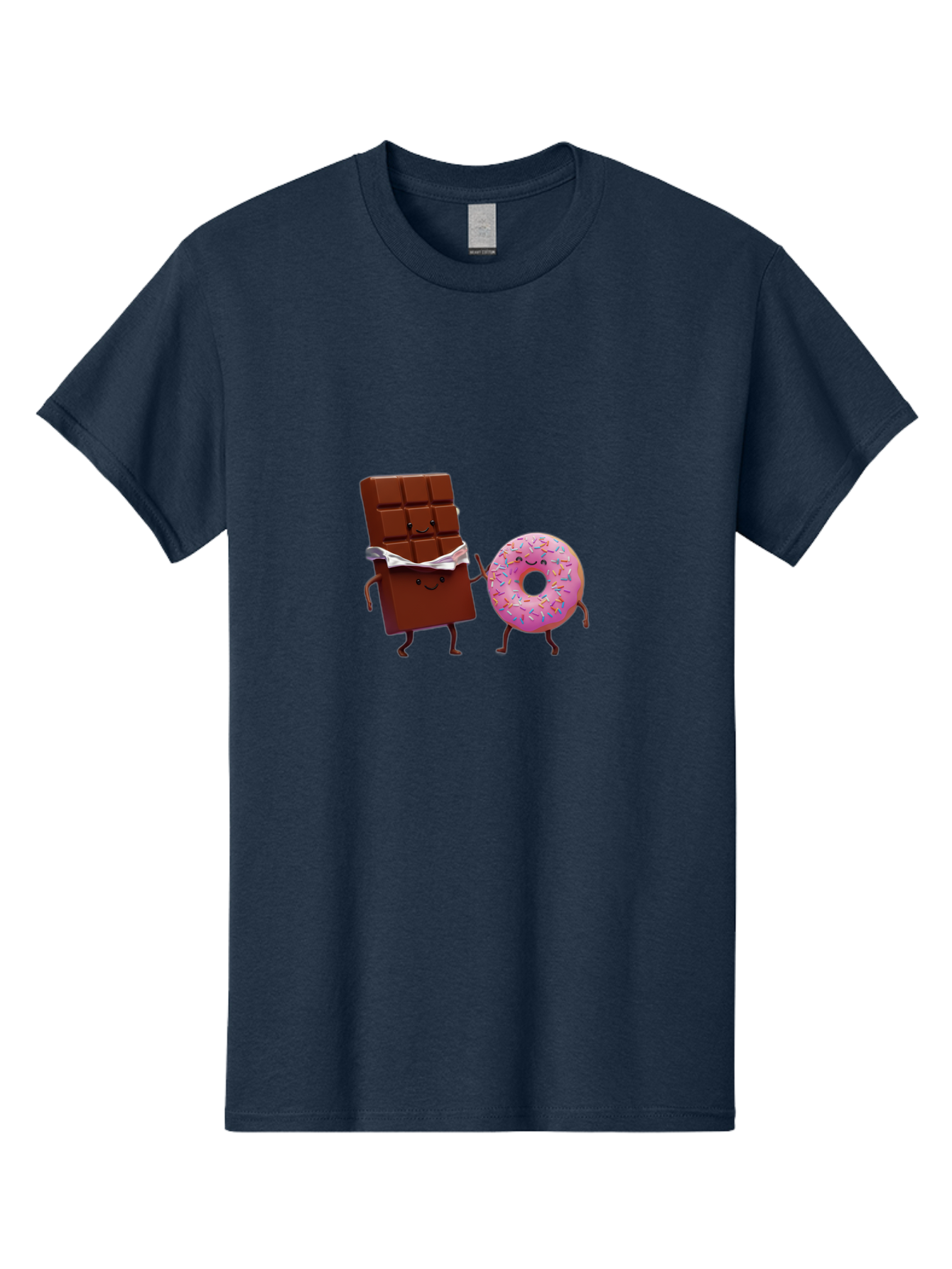Chocolate-And-Donut Men'S Graphic Tee, 100% Cotton, Comfortable Casual Summer Wear, Machine Washable, Chocolate Bar, Donut With Sprinkles, Cartoon Characters, Sweet Treats, Dessert Lovers, Pastry, Baked Goods, Cute Graphic, Food Illustration Bac847 3