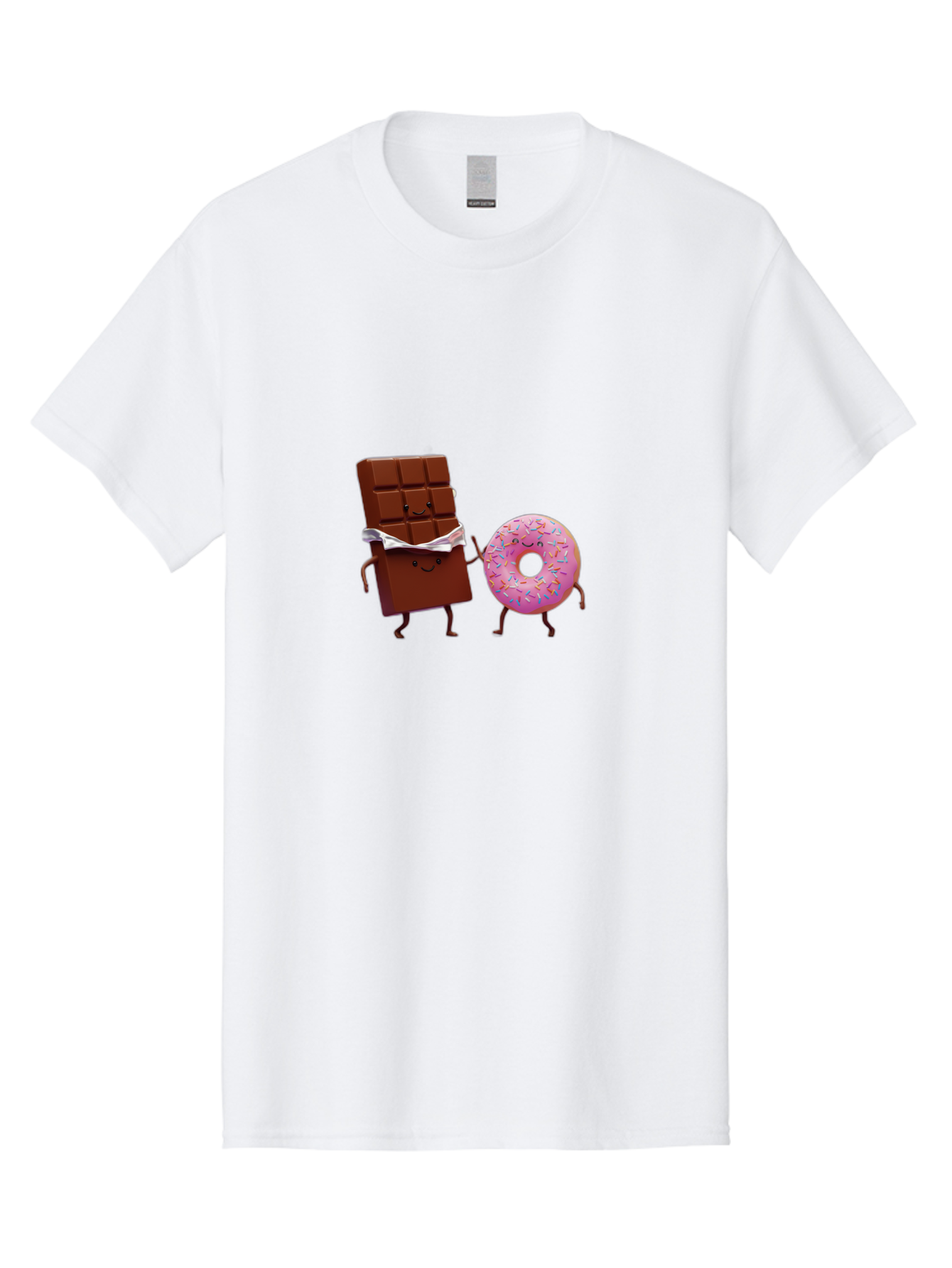 Chocolate-And-Donut Men'S Graphic Tee, 100% Cotton, Comfortable Casual Summer Wear, Machine Washable, Chocolate Bar, Donut With Sprinkles, Cartoon Characters, Sweet Treats, Dessert Lovers, Pastry, Baked Goods, Cute Graphic, Food Illustration Bac847 1