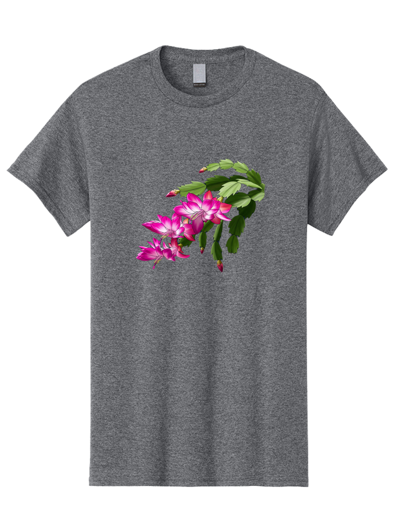 Christmas-Cactus Men'S Graphic Tee, 100% Cotton, Comfortable Casual Summer Wear, Machine Washable, Pink Flowers, Christmas Cactus, Festive Blooms, Holiday Decor, Vibrant Pink, White Accents, Green Leaves, Blooming Plants, Floral Arrangements Bac849 3