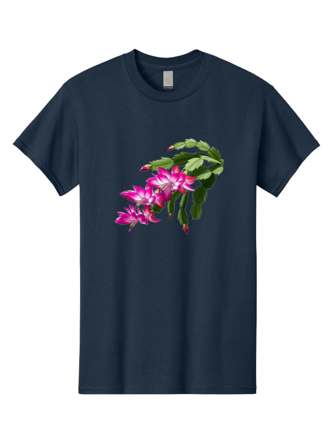 Christmas-Cactus Men'S Graphic Tee, 100% Cotton, Comfortable Casual Summer Wear, Machine Washable, Pink Flowers, Christmas Cactus, Festive Blooms, Holiday Decor, Vibrant Pink, White Accents, Green Leaves, Blooming Plants, Floral Arrangements Bac849 9
