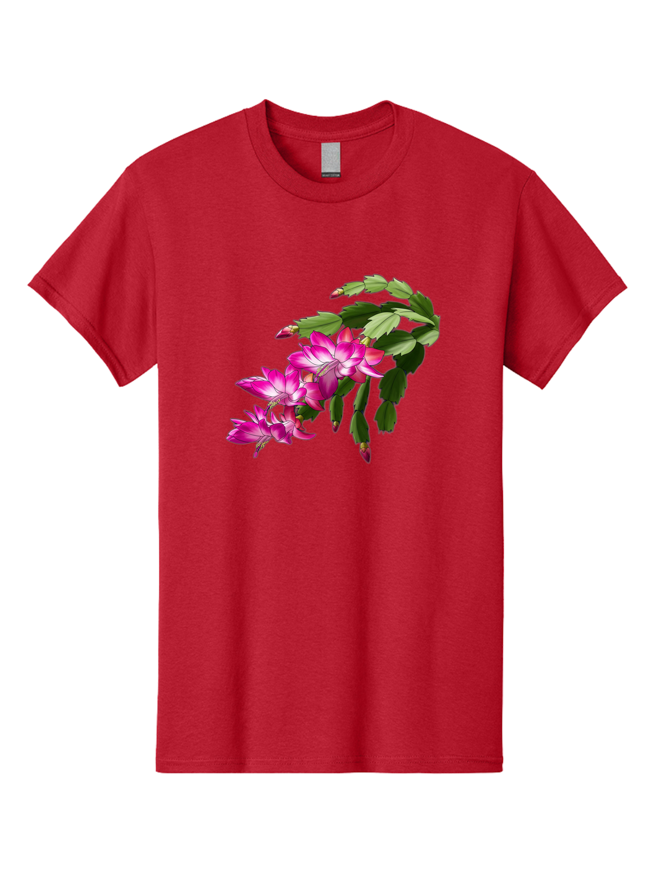 Christmas-Cactus Men'S Graphic Tee, 100% Cotton, Comfortable Casual Summer Wear, Machine Washable, Pink Flowers, Christmas Cactus, Festive Blooms, Holiday Decor, Vibrant Pink, White Accents, Green Leaves, Blooming Plants, Floral Arrangements Bac849 7