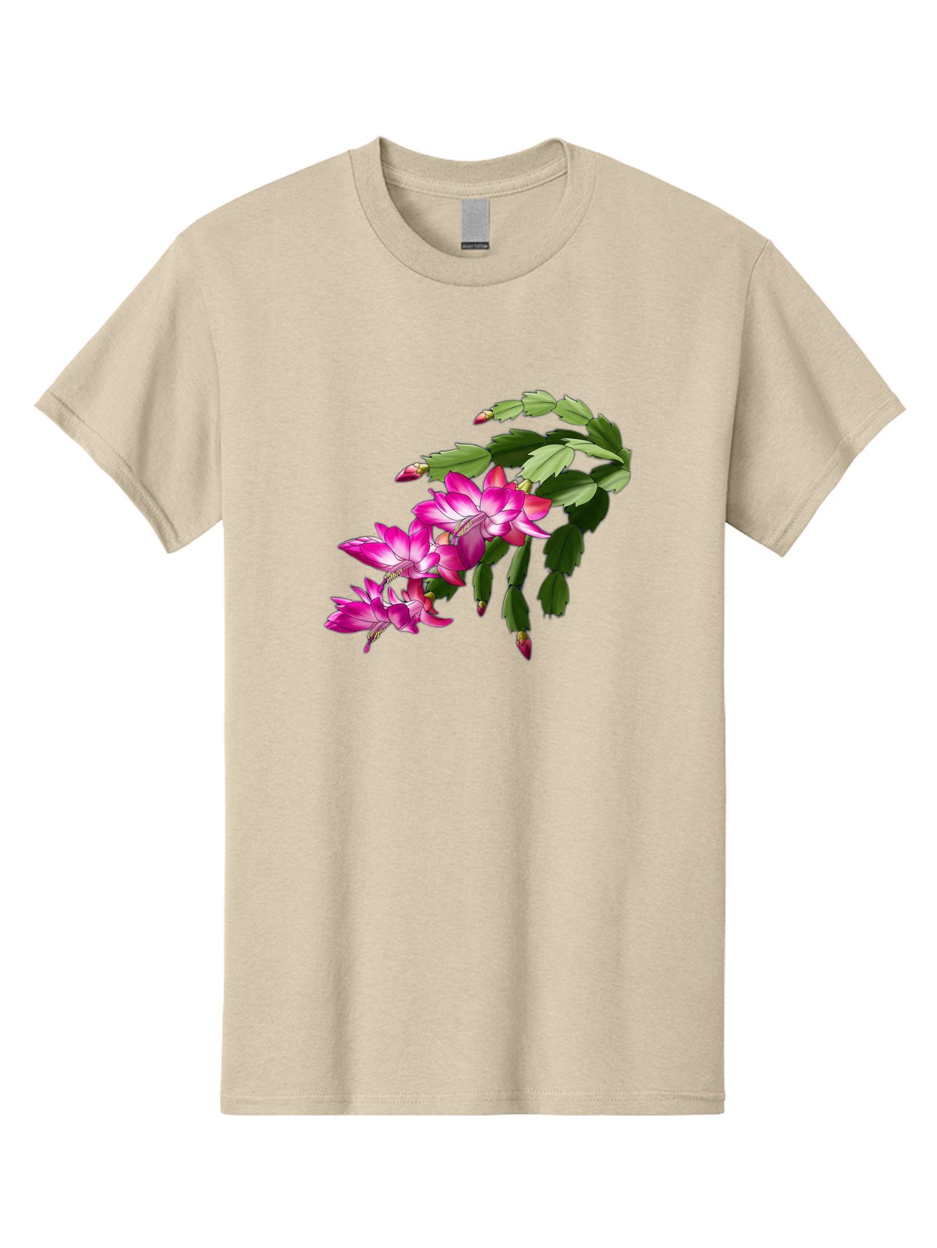 Christmas-Cactus Men'S Graphic Tee, 100% Cotton, Comfortable Casual Summer Wear, Machine Washable, Pink Flowers, Christmas Cactus, Festive Blooms, Holiday Decor, Vibrant Pink, White Accents, Green Leaves, Blooming Plants, Floral Arrangements Bac849 13