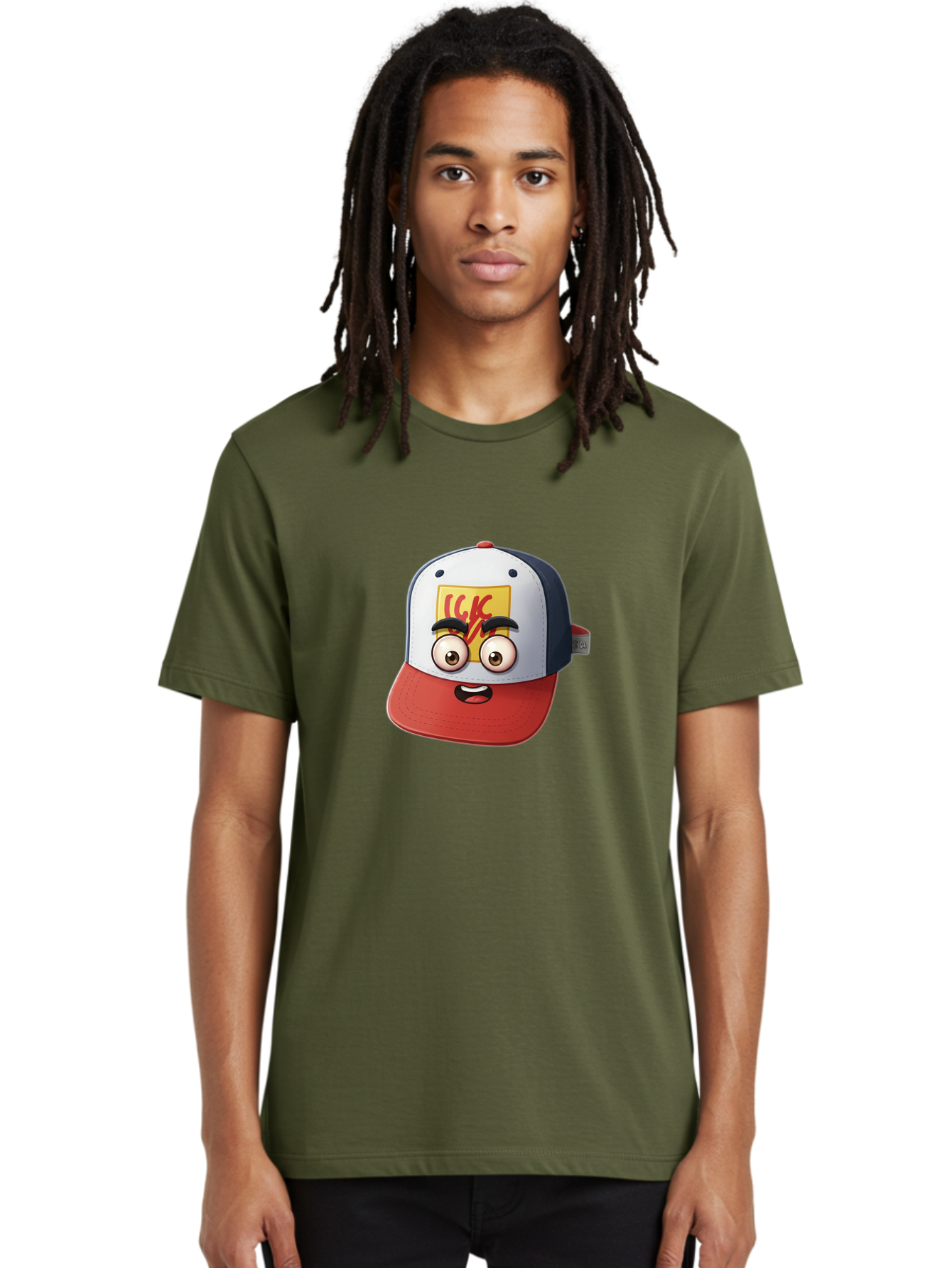 Ckc-Cap Men'S Graphic Tee, 100% Cotton, Comfortable Casual Summer Wear, Machine Washable, Cartoon Cap, Baseball Hat, Funny Face, Cartoon Eyes, Eyebrow Expression, Casual Wear, Trendy Accessory, Youth Culture, Pop Art, Kawaii Style Bac858 25