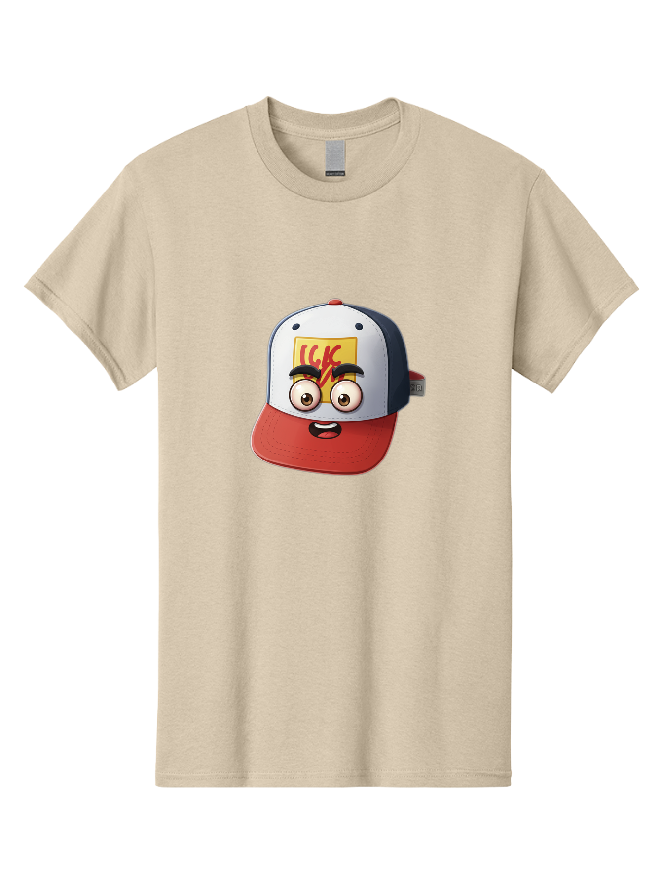 Ckc-Cap Men'S Graphic Tee, 100% Cotton, Comfortable Casual Summer Wear, Machine Washable, Cartoon Cap, Baseball Hat, Funny Face, Cartoon Eyes, Eyebrow Expression, Casual Wear, Trendy Accessory, Youth Culture, Pop Art, Kawaii Style Bac858 1
