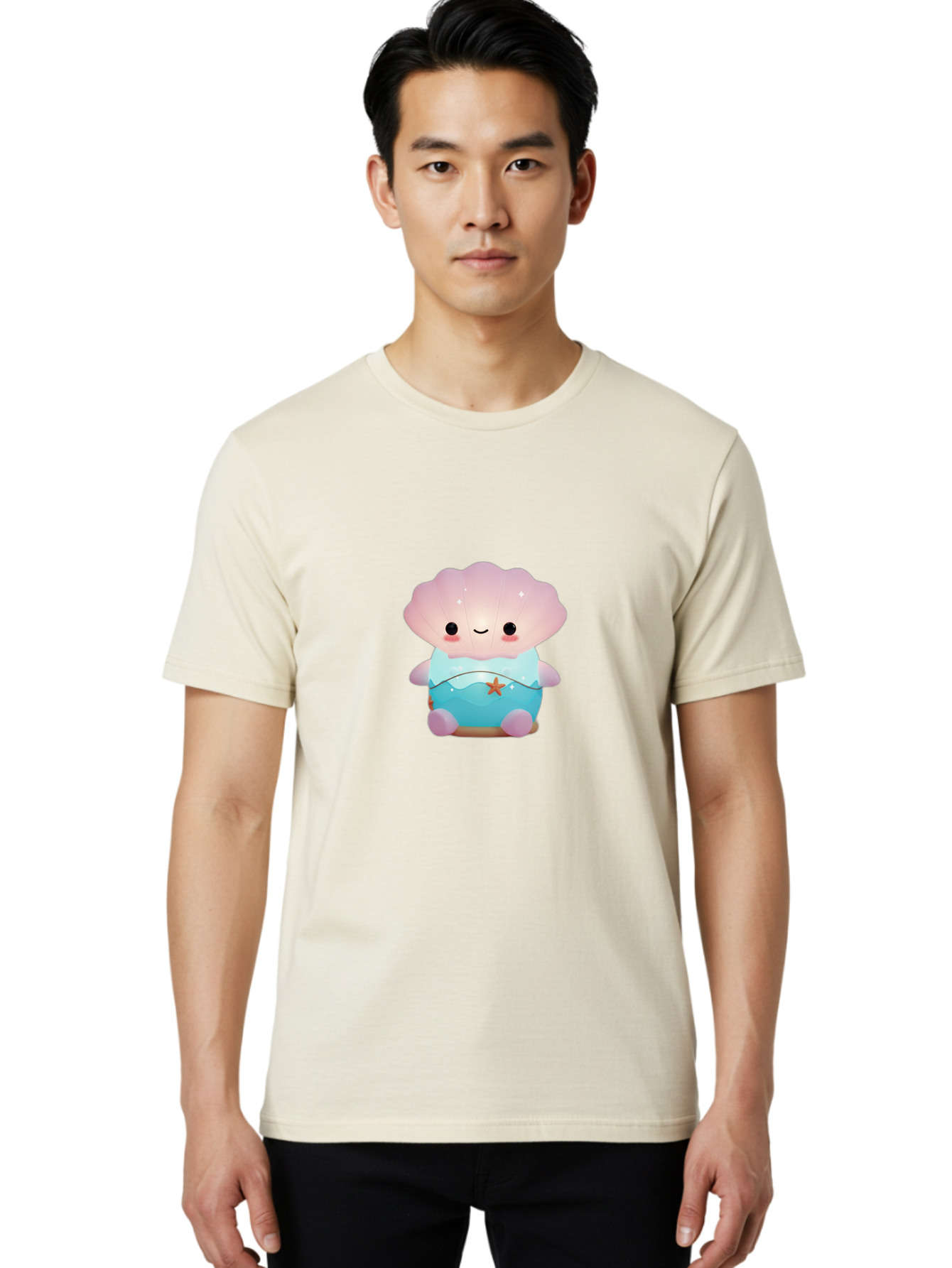 Clamshell-Character Men'S Graphic Tee, 100% Cotton, Comfortable Casual Summer Wear, Machine Washable, Soft Pink Jellyfish, Night Light, Soothing Ambiance, Underwater Decor, Ocean-Inspired Design, Peaceful Lighting, Cozy Bedroom, Bac859 20