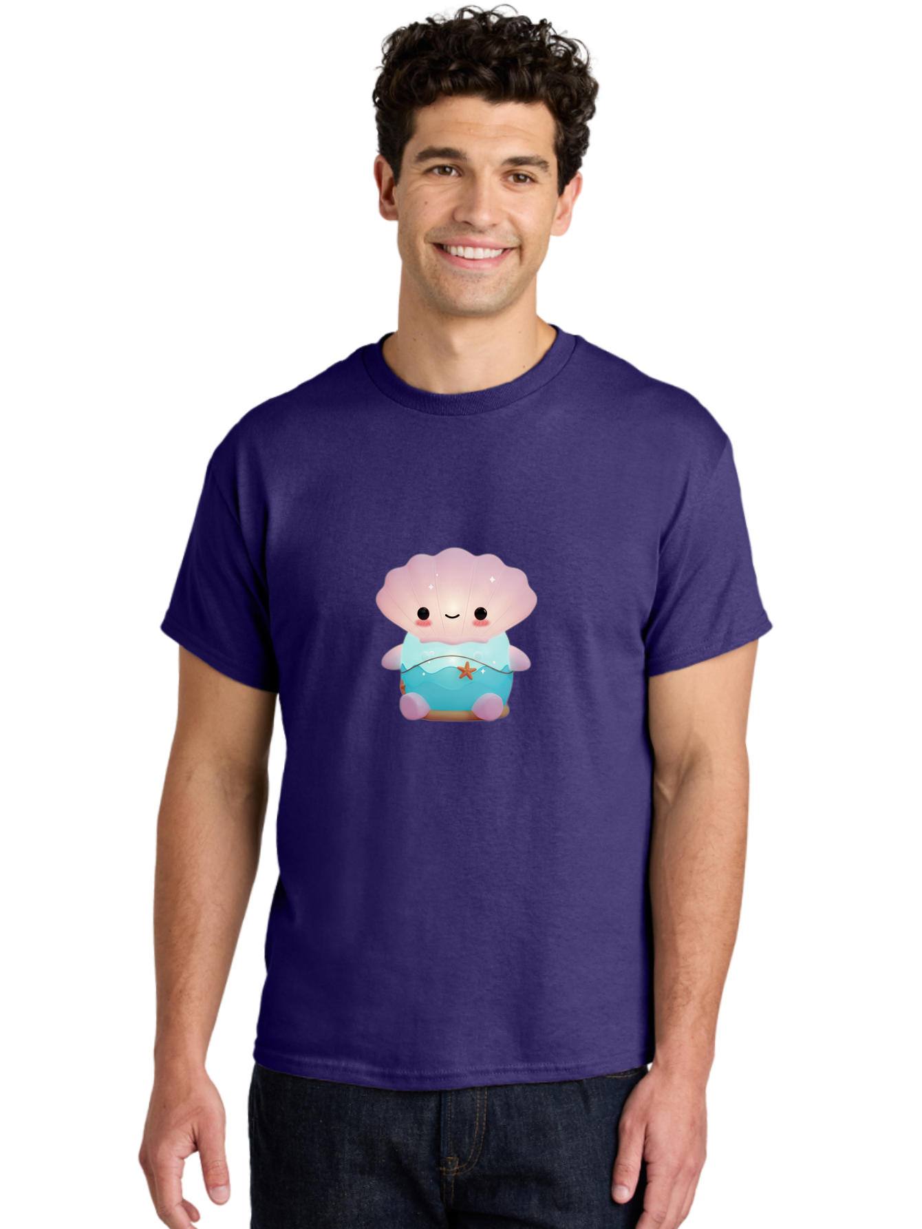 Clamshell-Character Men'S Graphic Tee, 100% Cotton, Comfortable Casual Summer Wear, Machine Washable, Soft Pink Jellyfish, Night Light, Soothing Ambiance, Underwater Decor, Ocean-Inspired Design, Peaceful Lighting, Cozy Bedroom, Bac859 28