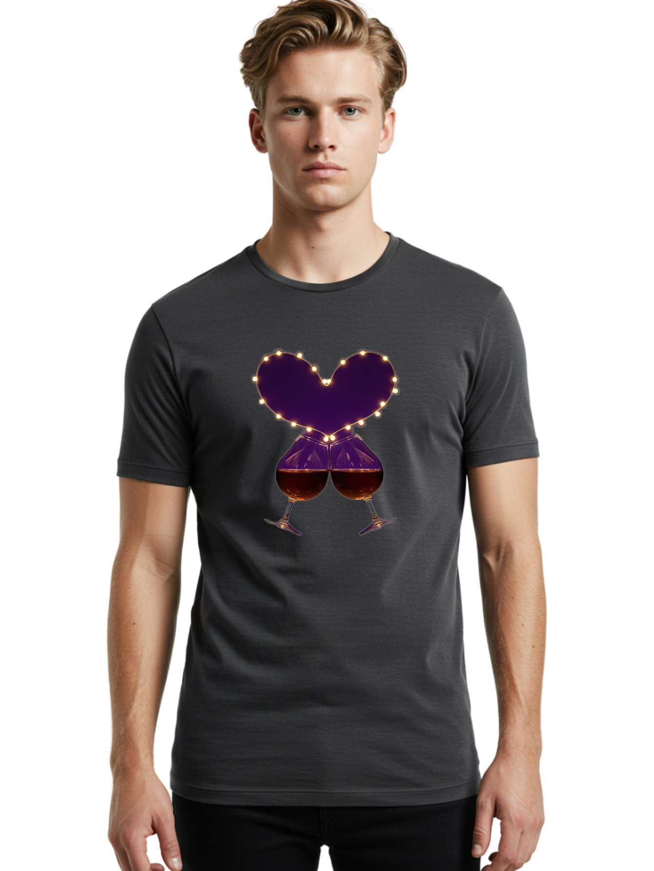 Clinking-Wine-Glasses-Heart Men'S Graphic Tee, 100% Cotton, Comfortable Casual Summer Wear, Machine Washable, Wine Glasses Cheers, Romantic Evening, Couple'S Night, Love Is In The Air, Sharing A Drink, Togetherness, Valentine'S Day Gift, Bac863 29
