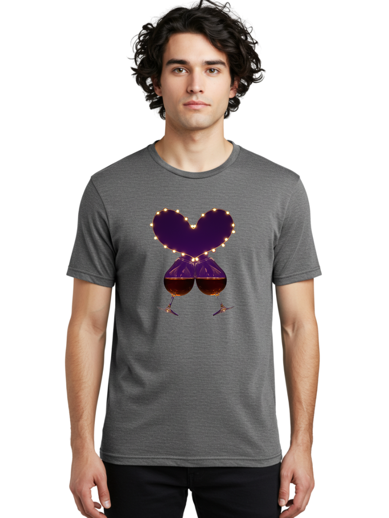 Clinking-Wine-Glasses-Heart Men'S Graphic Tee, 100% Cotton, Comfortable Casual Summer Wear, Machine Washable, Wine Glasses Cheers, Romantic Evening, Couple'S Night, Love Is In The Air, Sharing A Drink, Togetherness, Valentine'S Day Gift, Bac863 19