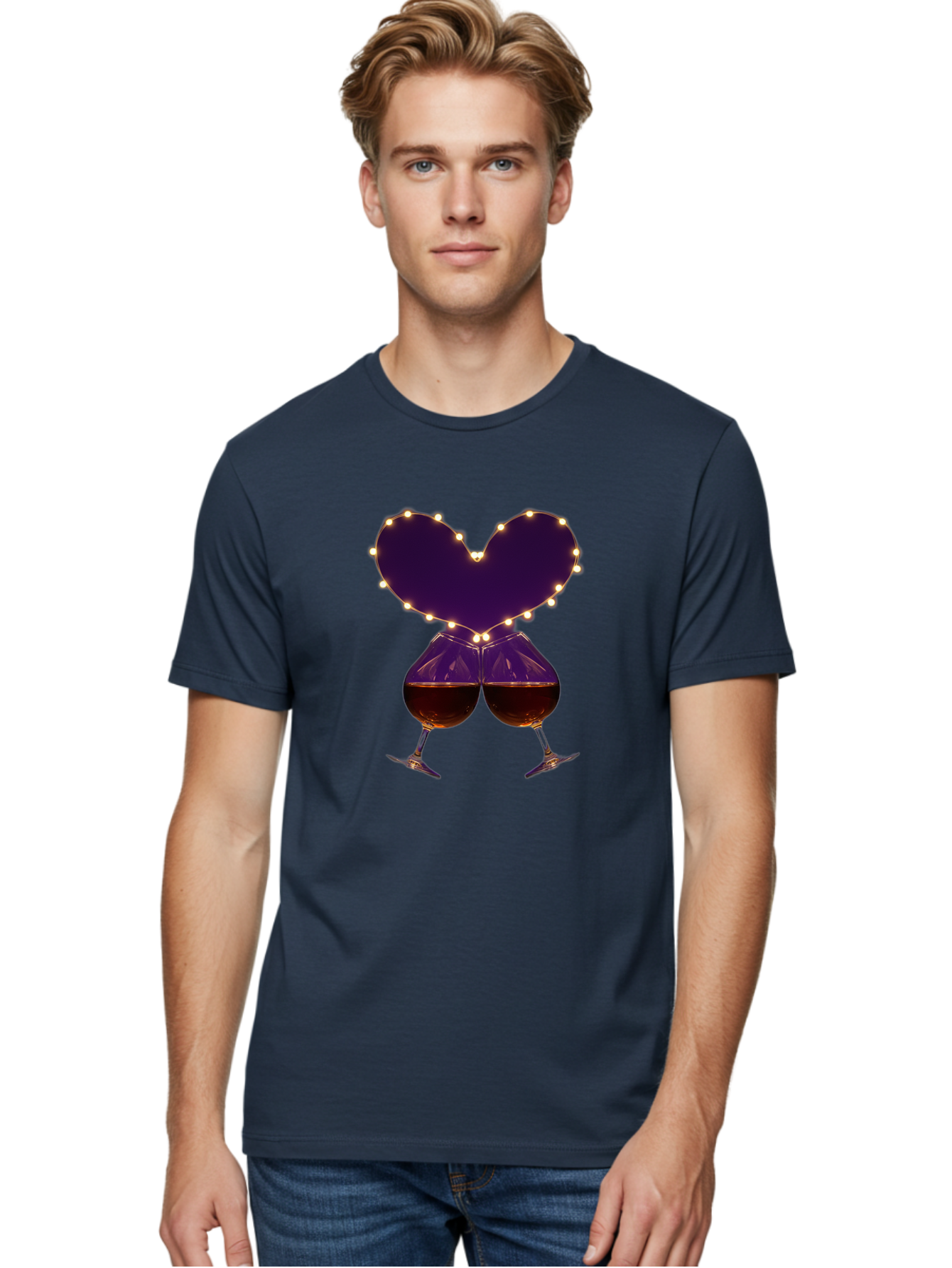 Clinking-Wine-Glasses-Heart Men'S Graphic Tee, 100% Cotton, Comfortable Casual Summer Wear, Machine Washable, Wine Glasses Cheers, Romantic Evening, Couple'S Night, Love Is In The Air, Sharing A Drink, Togetherness, Valentine'S Day Gift, Bac863 27