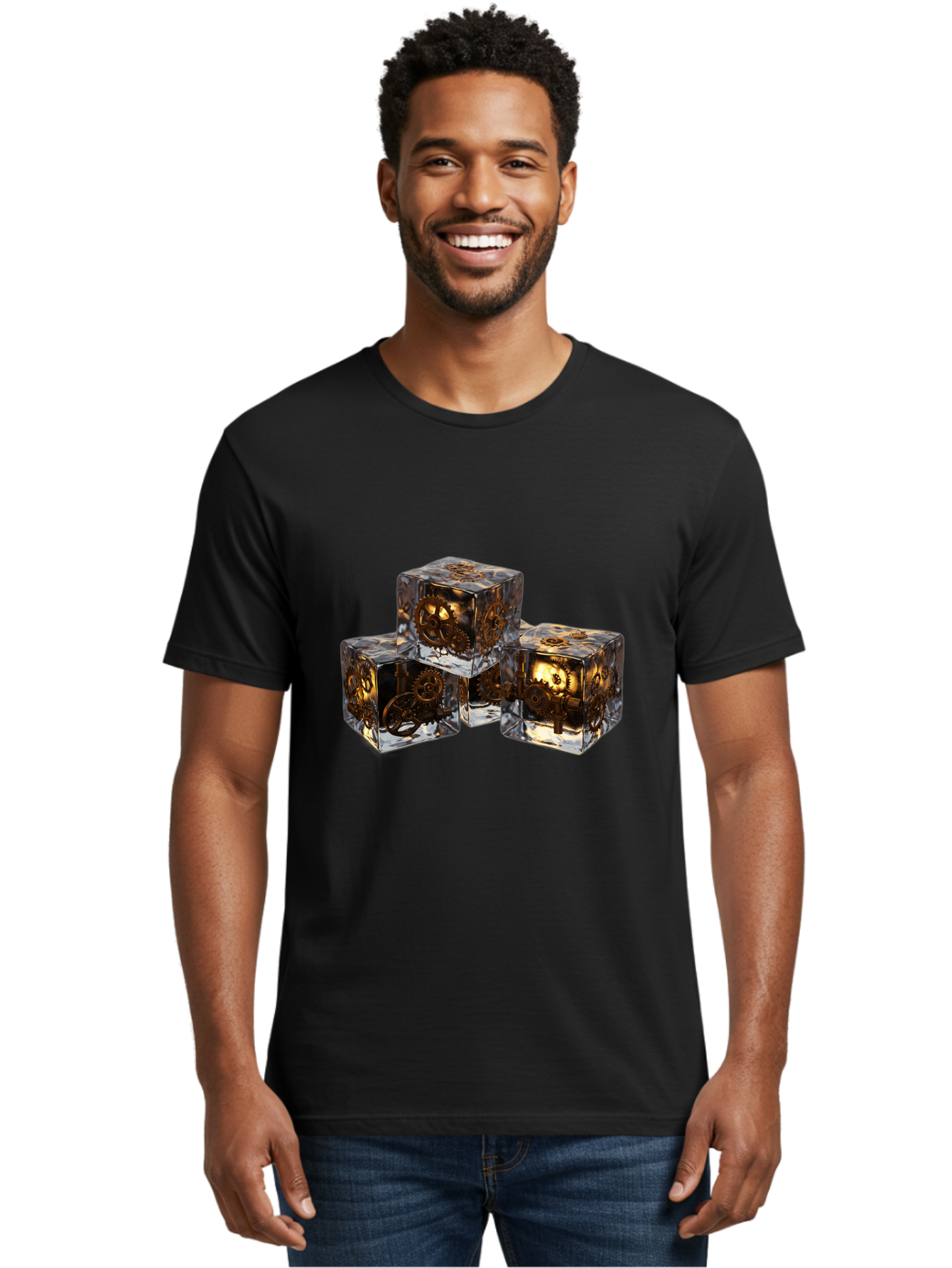 Clockwork-Dice Men'S Graphic Tee, 100% Cotton, Comfortable Casual Summer Wear, Machine Washable, Transparent Dice, Mechanical Gears, Clockwork Mechanisms, Intricate Details, Golden Accents, Modern Gaming Accessories, Tabletop Gaming, Rpg Dice Bac865 23