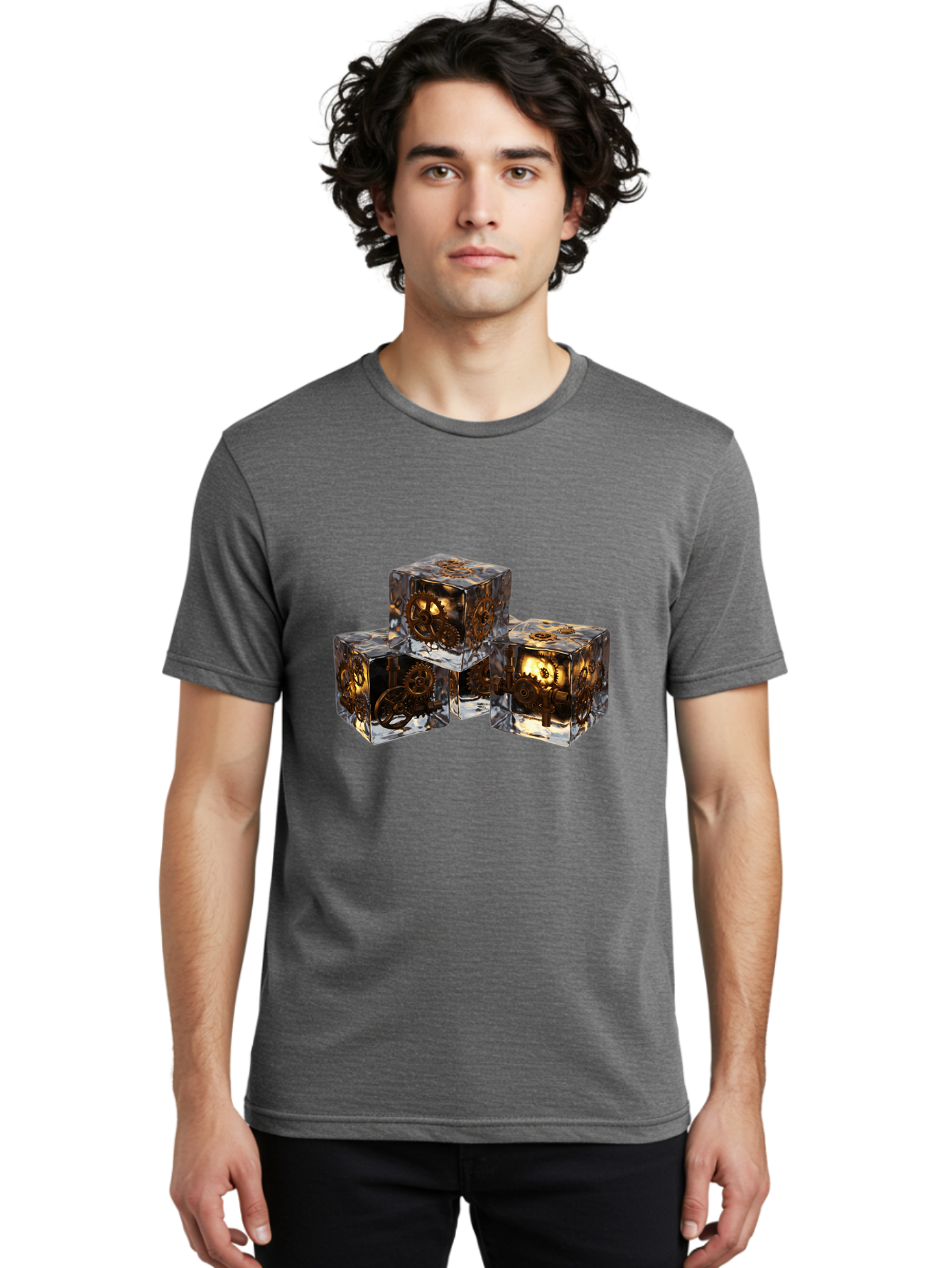 Clockwork-Dice Men'S Graphic Tee, 100% Cotton, Comfortable Casual Summer Wear, Machine Washable, Transparent Dice, Mechanical Gears, Clockwork Mechanisms, Intricate Details, Golden Accents, Modern Gaming Accessories, Tabletop Gaming, Rpg Dice Bac865 18