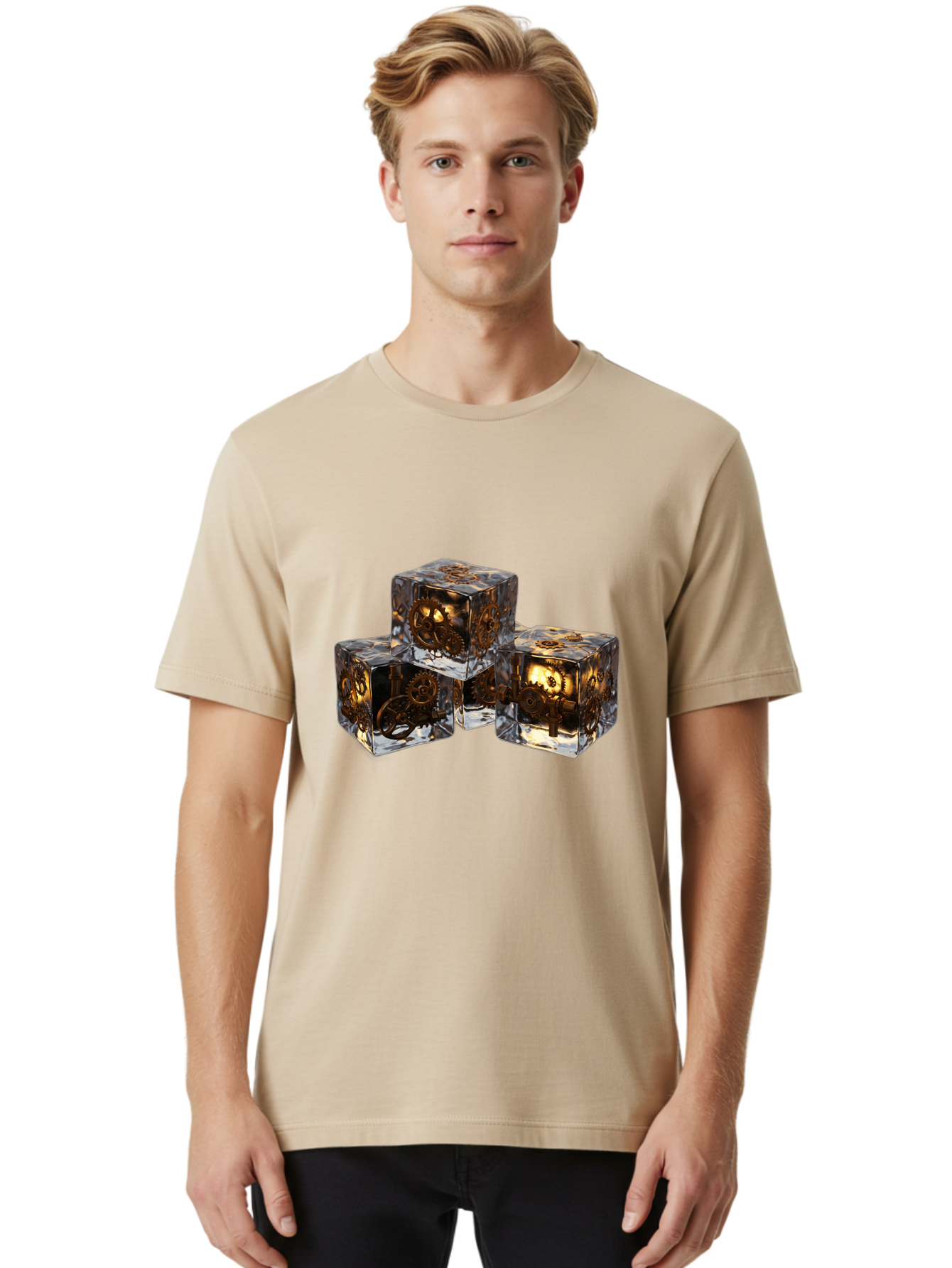 Clockwork-Dice Men'S Graphic Tee, 100% Cotton, Comfortable Casual Summer Wear, Machine Washable, Transparent Dice, Mechanical Gears, Clockwork Mechanisms, Intricate Details, Golden Accents, Modern Gaming Accessories, Tabletop Gaming, Rpg Dice Bac865 17