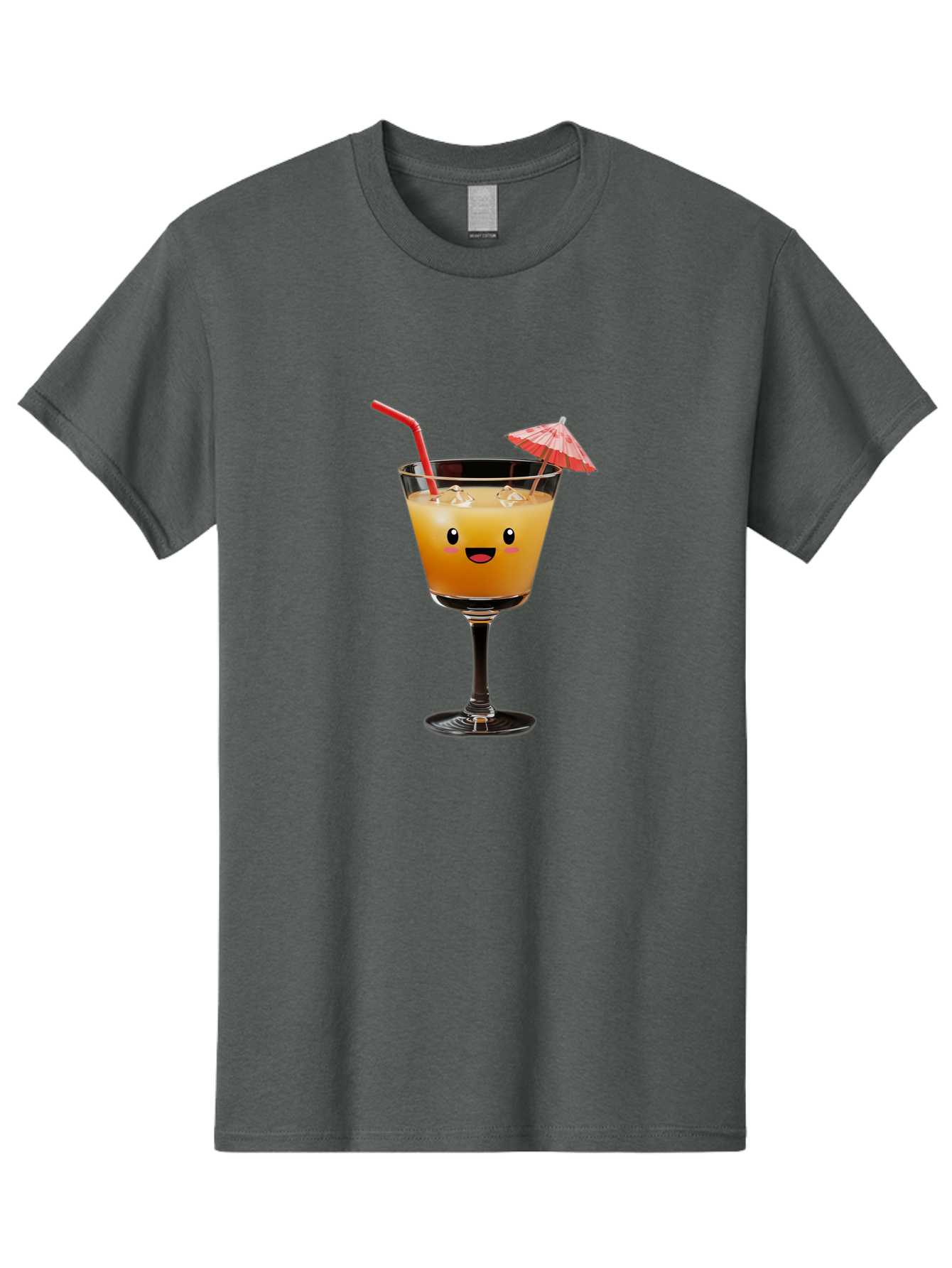 Cocktail-Glass-3 Men'S Graphic Tee, 100% Cotton, Comfortable Casual Summer Wear, Machine Washable, Cocktail Glass, Smiling Face, Orange Drink, Red Straw, Red Umbrella, Funny Character, Cartoon Style, Refreshing Beverage, Summer Drink Bac869 3