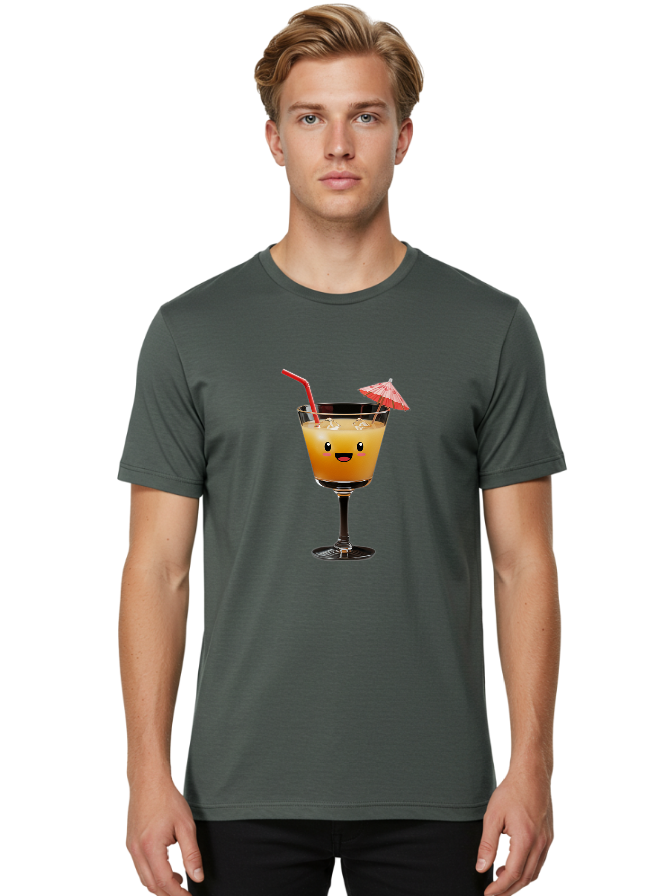 Cocktail-Glass-3 Men'S Graphic Tee, 100% Cotton, Comfortable Casual Summer Wear, Machine Washable, Cocktail Glass, Smiling Face, Orange Drink, Red Straw, Red Umbrella, Funny Character, Cartoon Style, Refreshing Beverage, Summer Drink Bac869 18