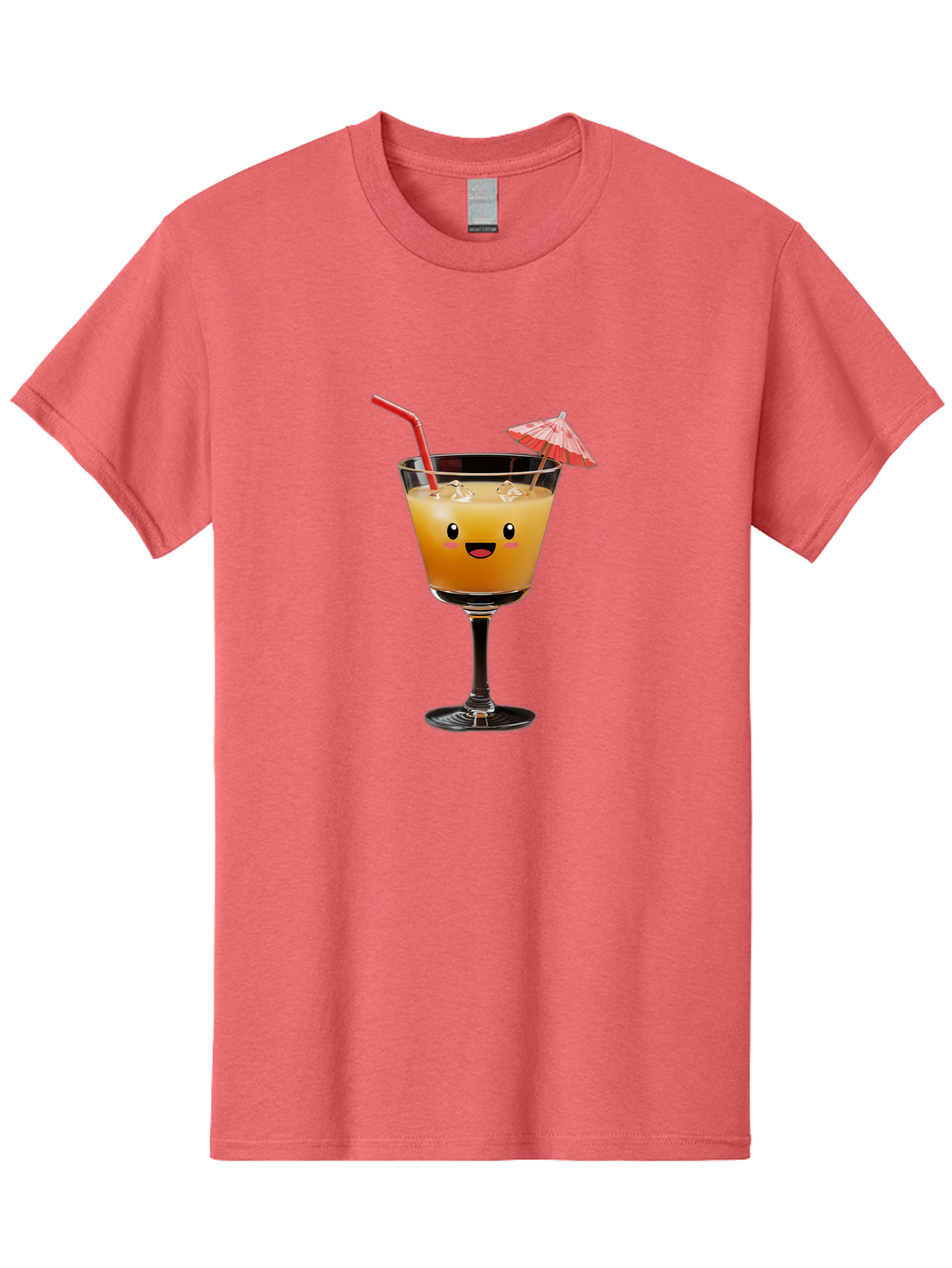 Cocktail-Glass-3 Men'S Graphic Tee, 100% Cotton, Comfortable Casual Summer Wear, Machine Washable, Cocktail Glass, Smiling Face, Orange Drink, Red Straw, Red Umbrella, Funny Character, Cartoon Style, Refreshing Beverage, Summer Drink Bac869 4