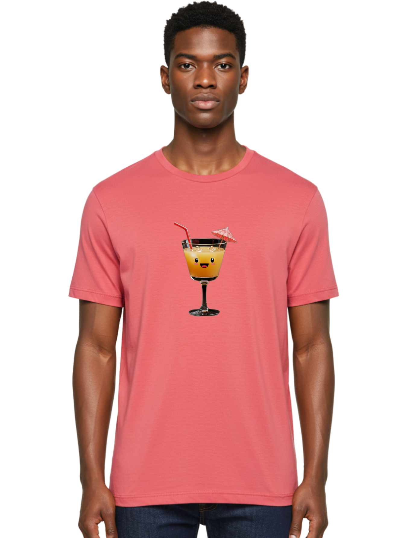 Cocktail-Glass-3 Men'S Graphic Tee, 100% Cotton, Comfortable Casual Summer Wear, Machine Washable, Cocktail Glass, Smiling Face, Orange Drink, Red Straw, Red Umbrella, Funny Character, Cartoon Style, Refreshing Beverage, Summer Drink Bac869 19