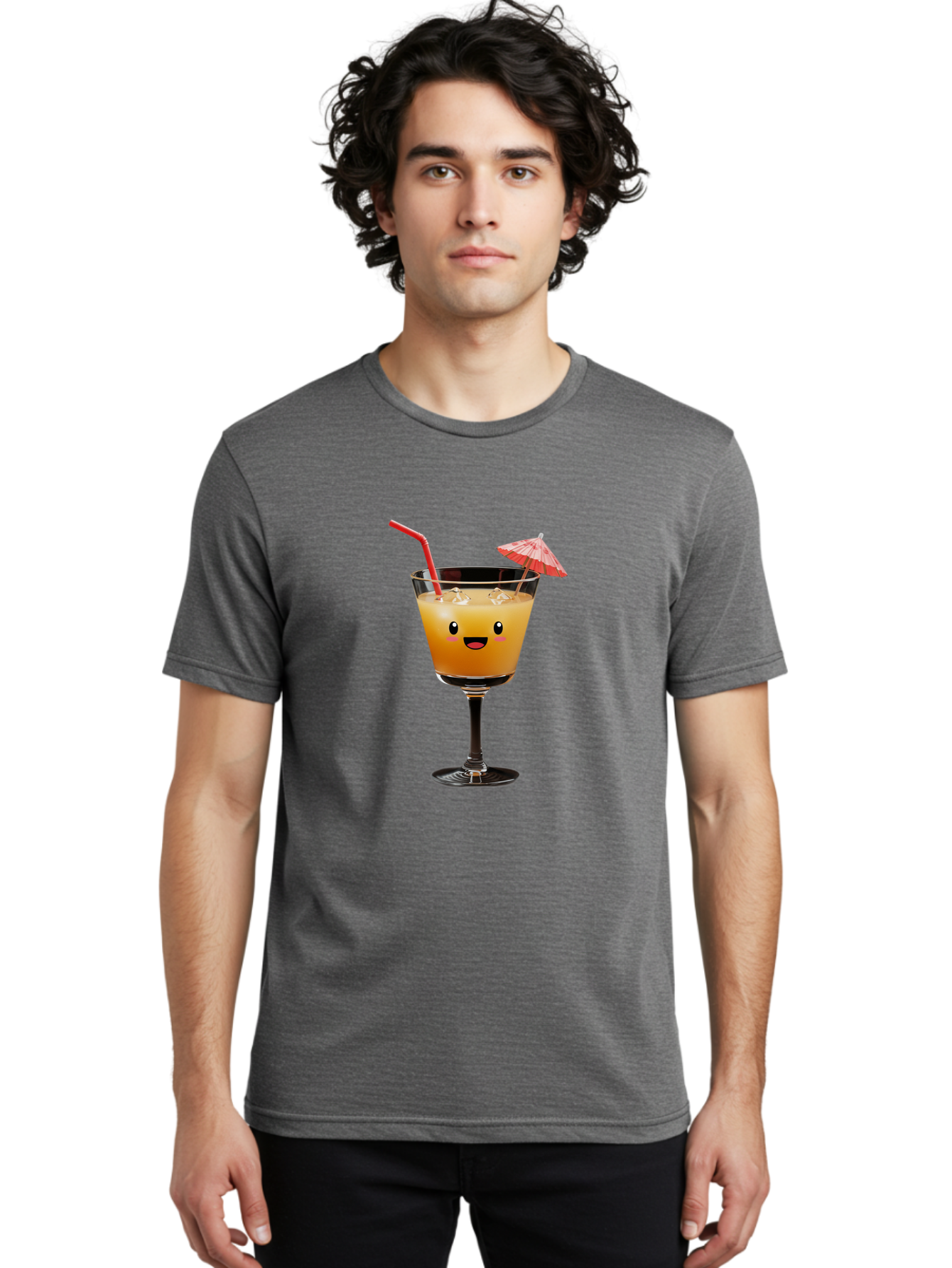Cocktail-Glass-3 Men'S Graphic Tee, 100% Cotton, Comfortable Casual Summer Wear, Machine Washable, Cocktail Glass, Smiling Face, Orange Drink, Red Straw, Red Umbrella, Funny Character, Cartoon Style, Refreshing Beverage, Summer Drink Bac869 17