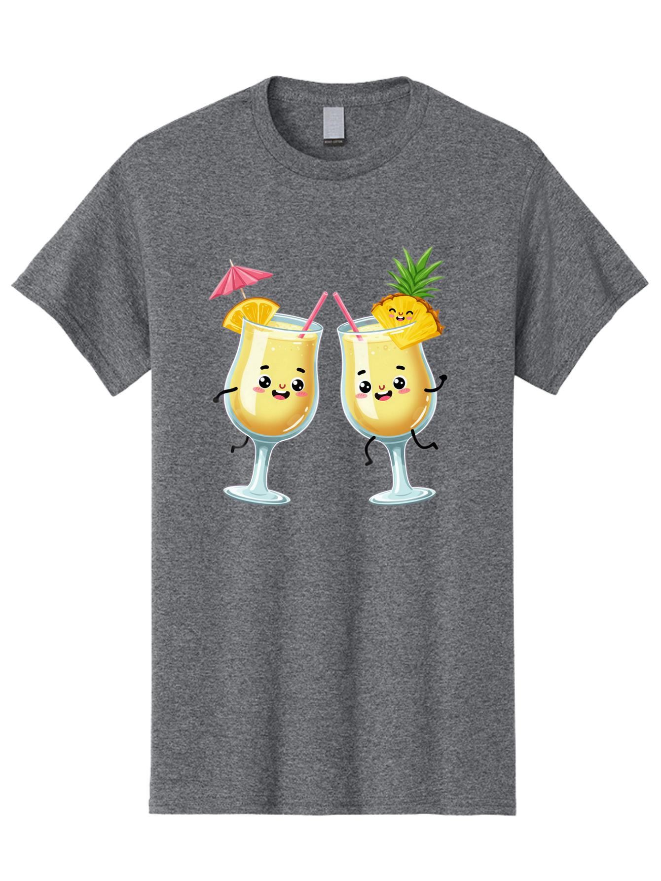 Cocktail-Glasses Men'S Graphic Tee, 100% Cotton, Comfortable Casual Summer Wear, Machine Washable, Cartoon Cocktail Glasses, Summer Drinks, Pineapple Cocktail, Orange Slice Garnish, Pink Umbrella, Funny Drinks, Tropical Beverages, Bac873 5