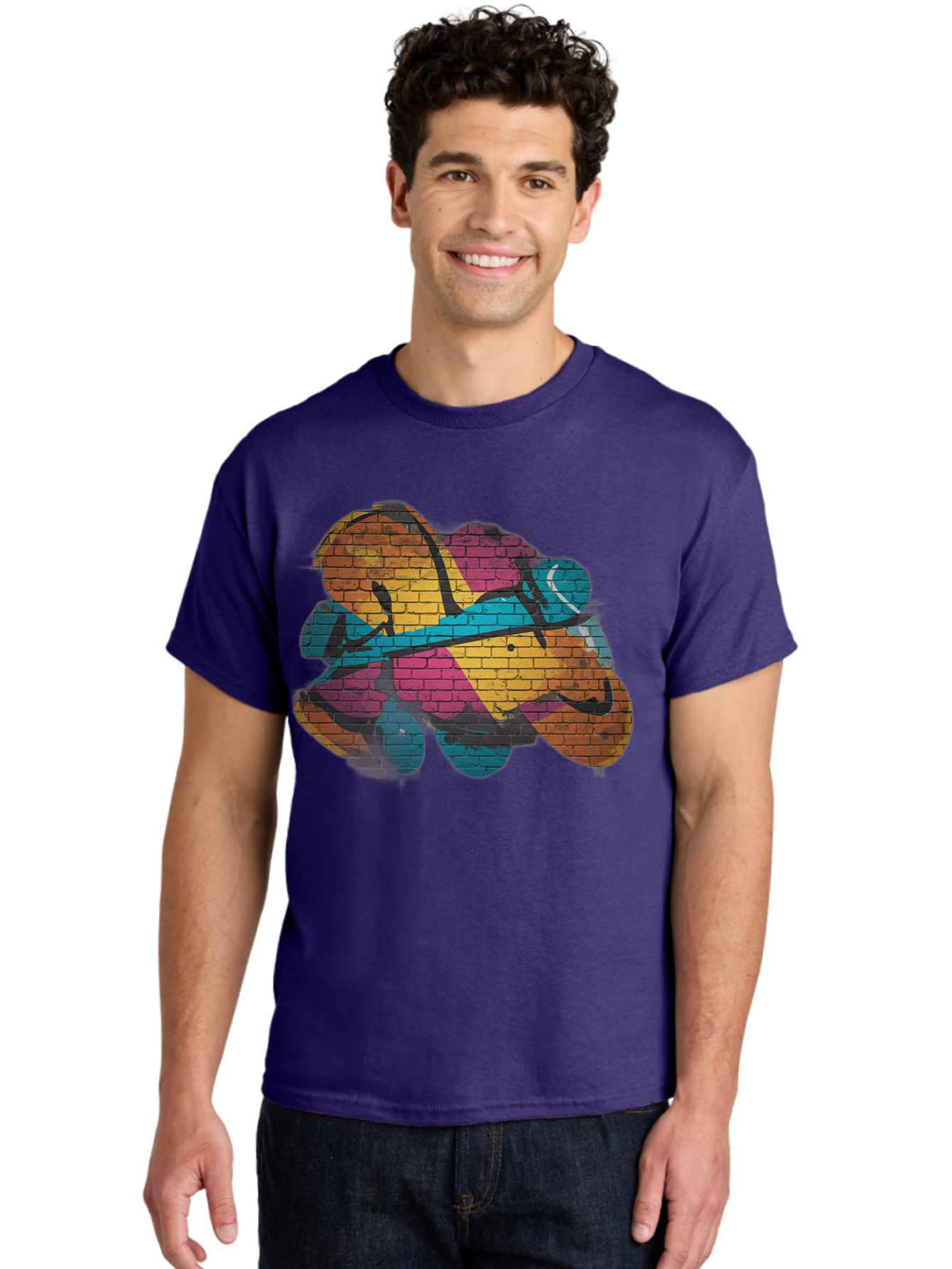 Colorful-Graffiti Men'S Graphic Tee, 100% Cotton, Comfortable Casual Summer Wear, Machine Washable, Graffiti Art, Street Art, Urban Design, Shamrock, Four-Leaf Clover, Colorful Mural, Vibrant Colors, Brick Texture, Symbolic Representation Bac884 18