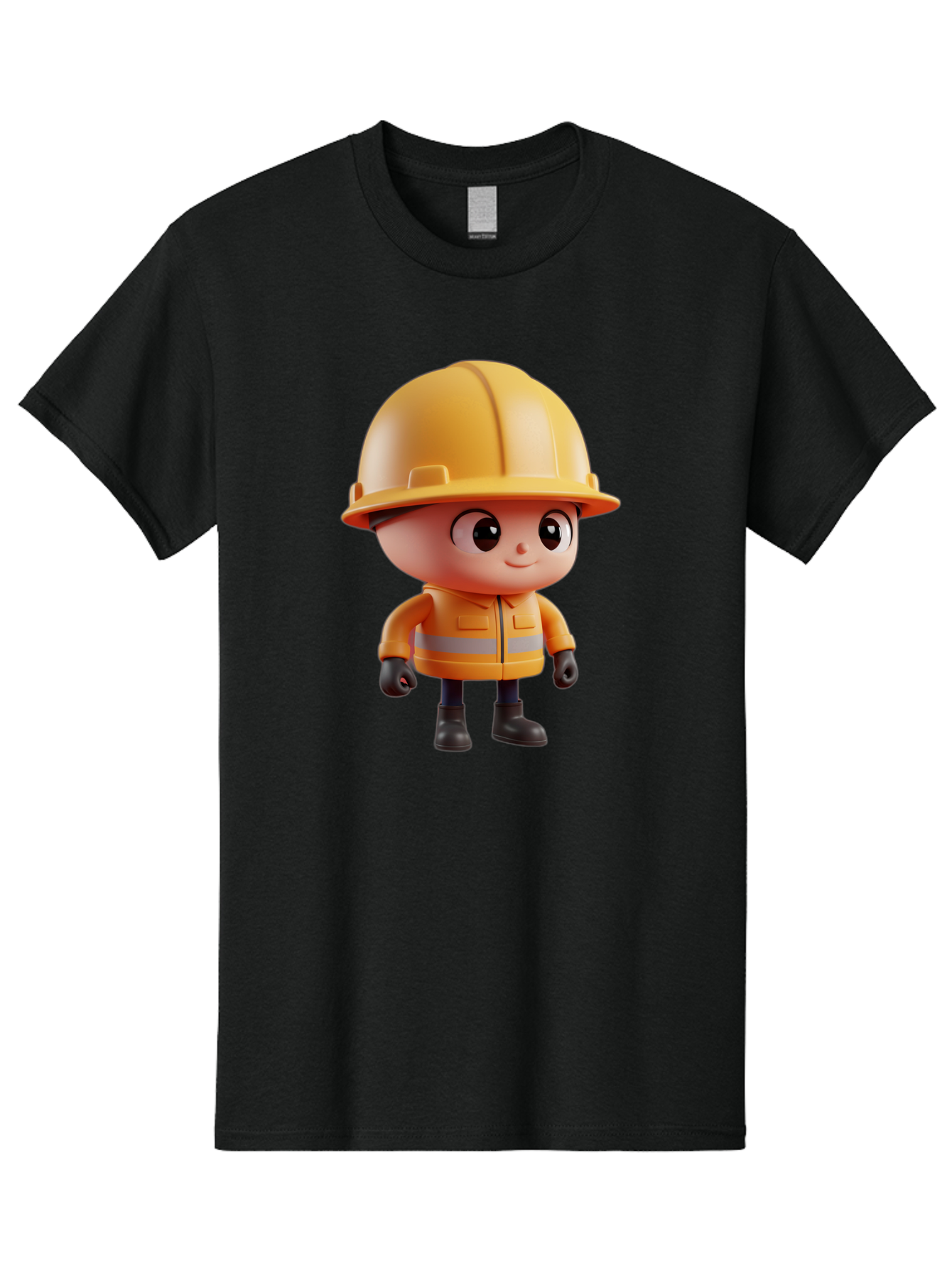 Construction-Worker Men'S Graphic Tee, 100% Cotton, Comfortable Casual Summer Wear, Machine Washable, 3D Cartoon Construction Worker, Yellow Hard Hat, Reflective Safety Jacket, Black Gloves, Cartoon Character, Construction Site, Safety Gear, Bac895 2