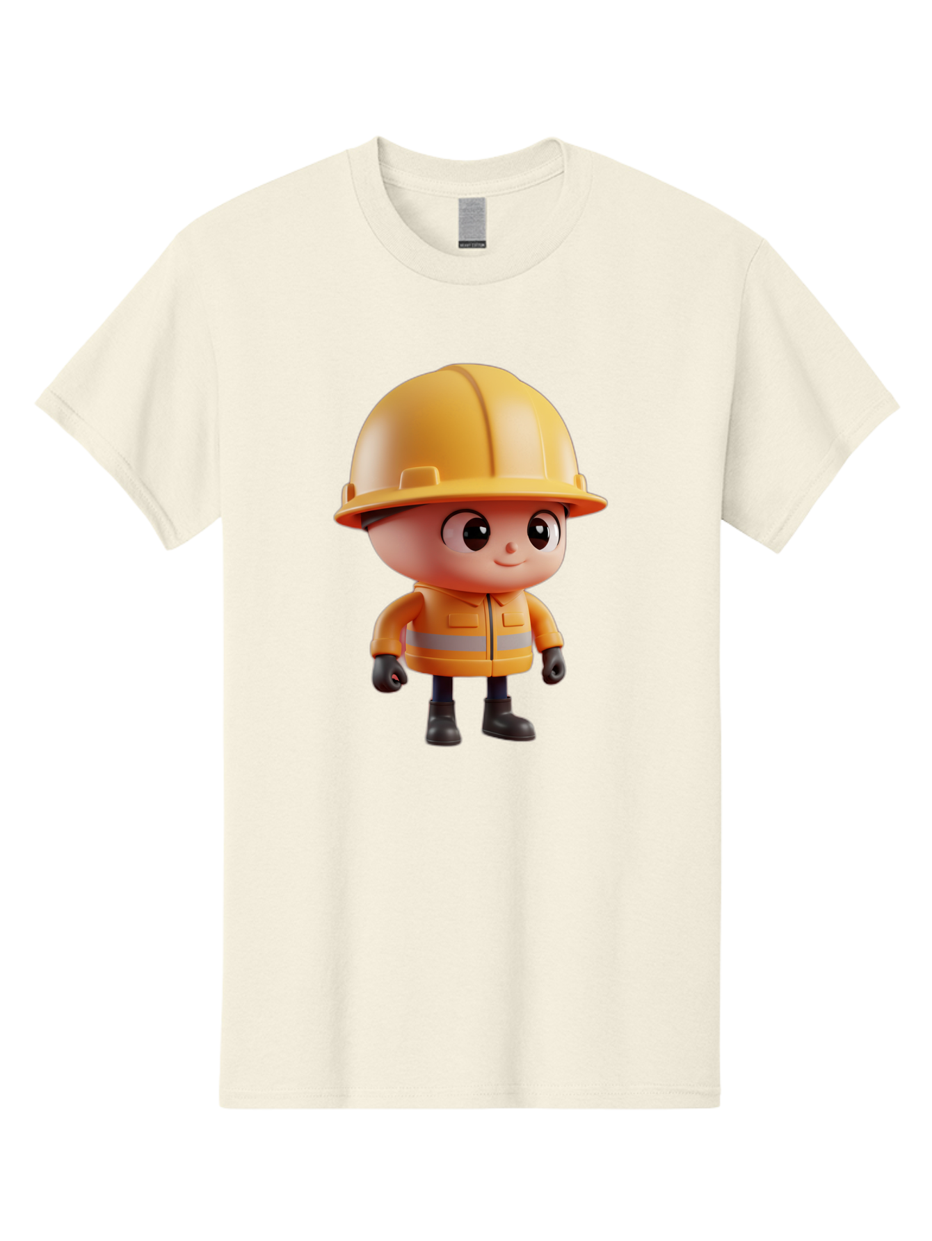 Construction-Worker Men'S Graphic Tee, 100% Cotton, Comfortable Casual Summer Wear, Machine Washable, 3D Cartoon Construction Worker, Yellow Hard Hat, Reflective Safety Jacket, Black Gloves, Cartoon Character, Construction Site, Safety Gear, Bac895 6