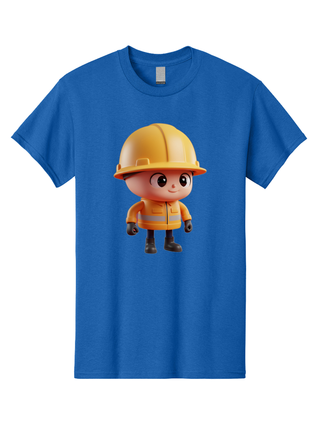 Construction-Worker Men'S Graphic Tee, 100% Cotton, Comfortable Casual Summer Wear, Machine Washable, 3D Cartoon Construction Worker, Yellow Hard Hat, Reflective Safety Jacket, Black Gloves, Cartoon Character, Construction Site, Safety Gear, Bac895 3
