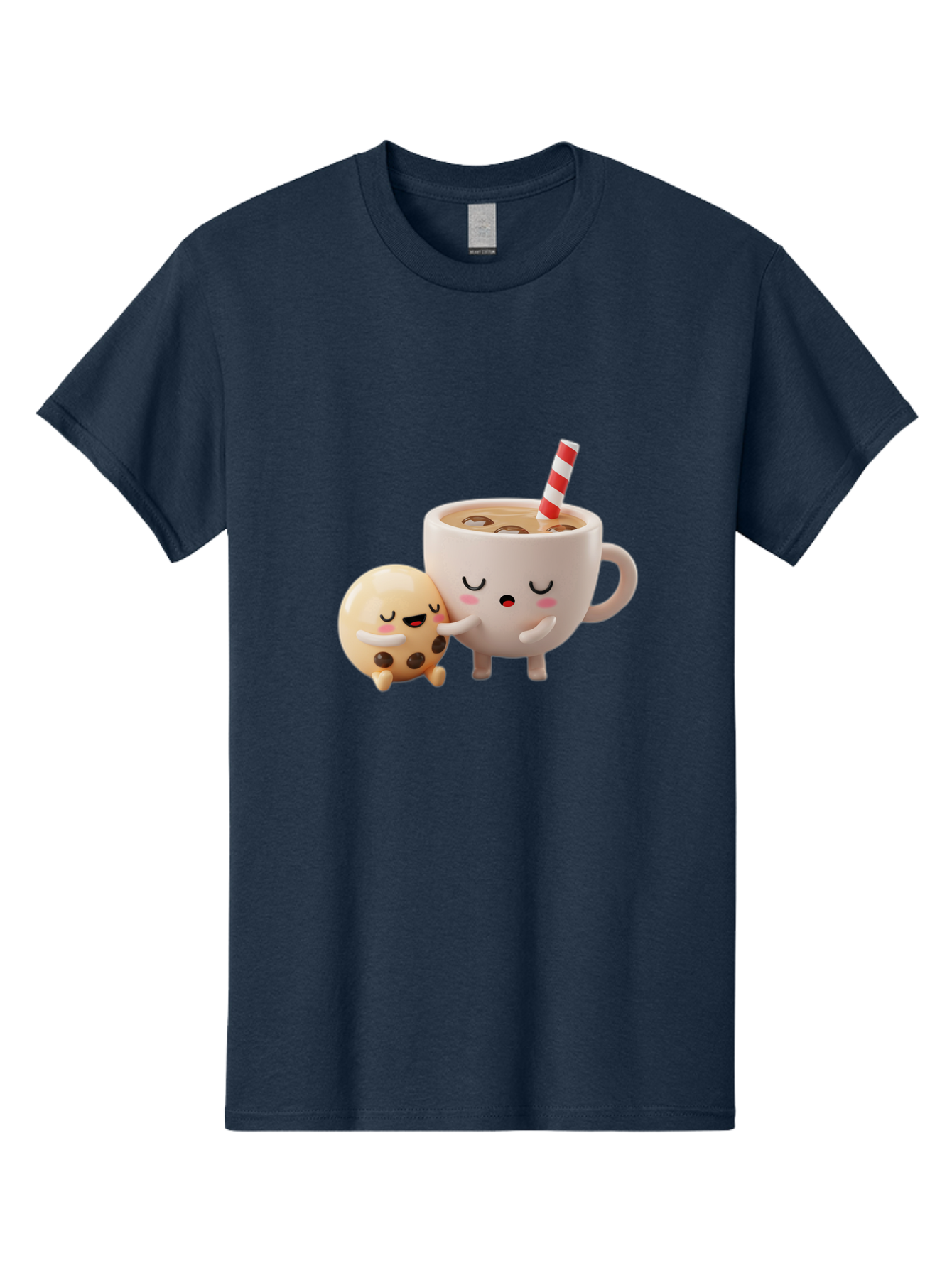 Cookie-And-Coffee-Cup Men'S Graphic Tee, 100% Cotton, Comfortable Casual Summer Wear, Machine Washable, Cute Cartoon Characters, Chip Cookie, Milkshake With Straw, Chocolate Chips, Adorable, Kawaii, Cartoon, Funny, Characters Hugging, Happy, Bac897 7