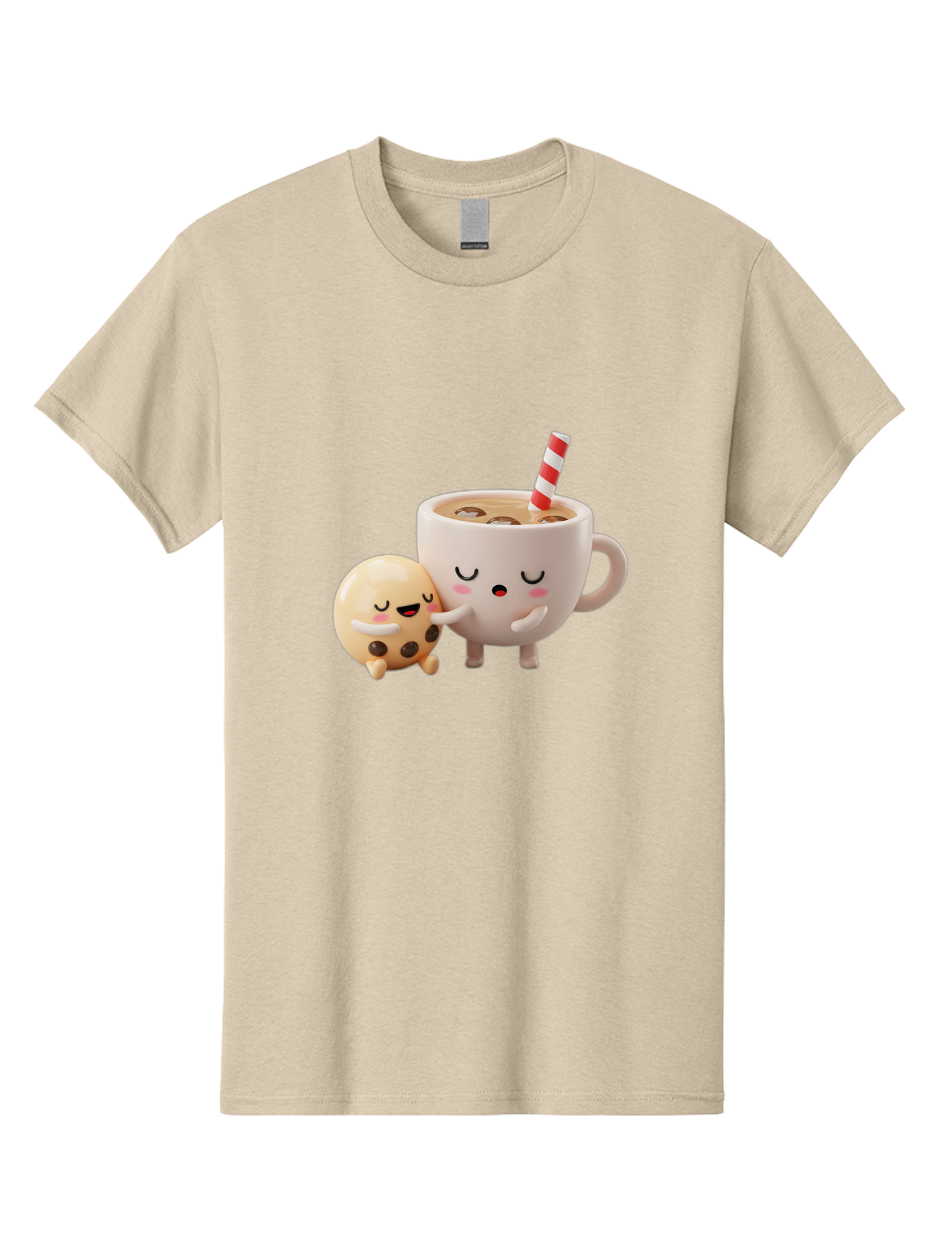 Cookie-And-Coffee-Cup Men'S Graphic Tee, 100% Cotton, Comfortable Casual Summer Wear, Machine Washable, Cute Cartoon Characters, Chip Cookie, Milkshake With Straw, Chocolate Chips, Adorable, Kawaii, Cartoon, Funny, Characters Hugging, Happy, Bac897 14