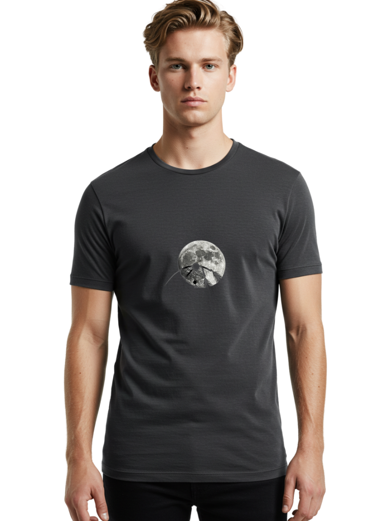 Cracked-Moon Men'S Graphic Tee, 100% Cotton, Comfortable Casual Summer Wear, Machine Washable, Horseshoe Crab Silhouette, Moonlit Night, Lunar Background, Ocean Creature, Wildlife Illustration, Marine Life, Nocturnal Animal, Abstract Art Bac925 17