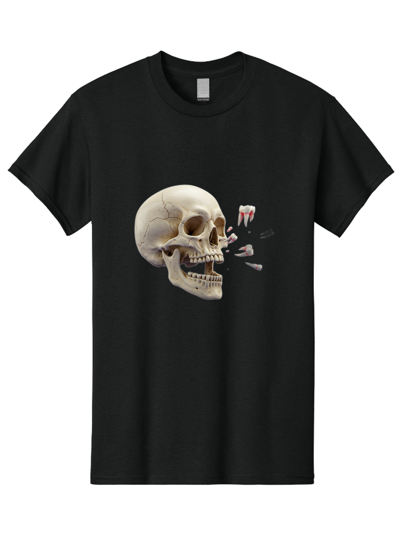 Cracked-Skull-1 Men'S Graphic Tee, 100% Cotton, Comfortable Casual Summer Wear, Machine Washable, Human Skull, Broken Jaw, Shattered Teeth, Dental Anatomy, Forensic Science, Medical Illustration, Skeleton Head, Jawbone Fracture, Bac926 11