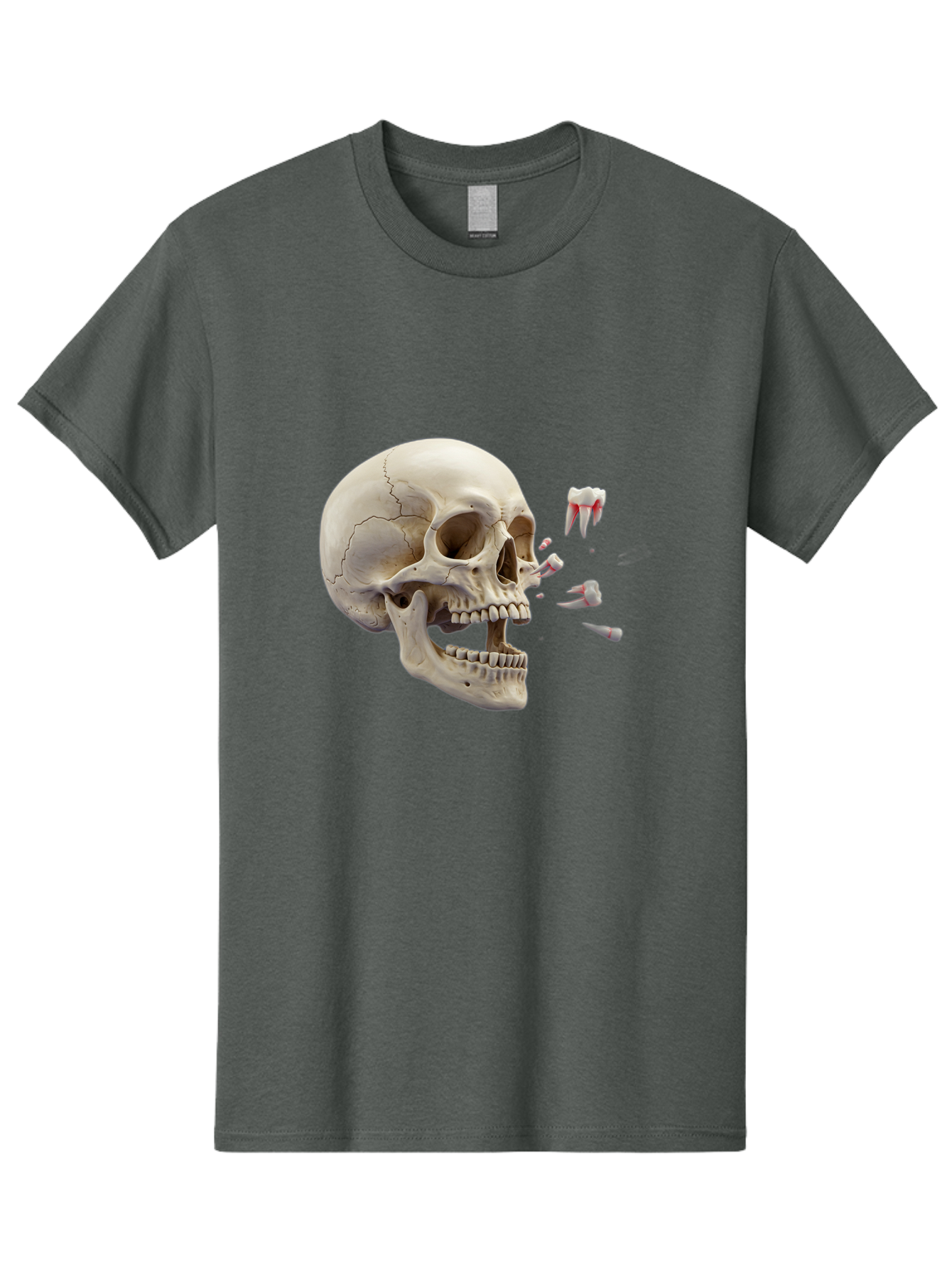 Cracked-Skull-1 Men'S Graphic Tee, 100% Cotton, Comfortable Casual Summer Wear, Machine Washable, Human Skull, Broken Jaw, Shattered Teeth, Dental Anatomy, Forensic Science, Medical Illustration, Skeleton Head, Jawbone Fracture, Bac926 12