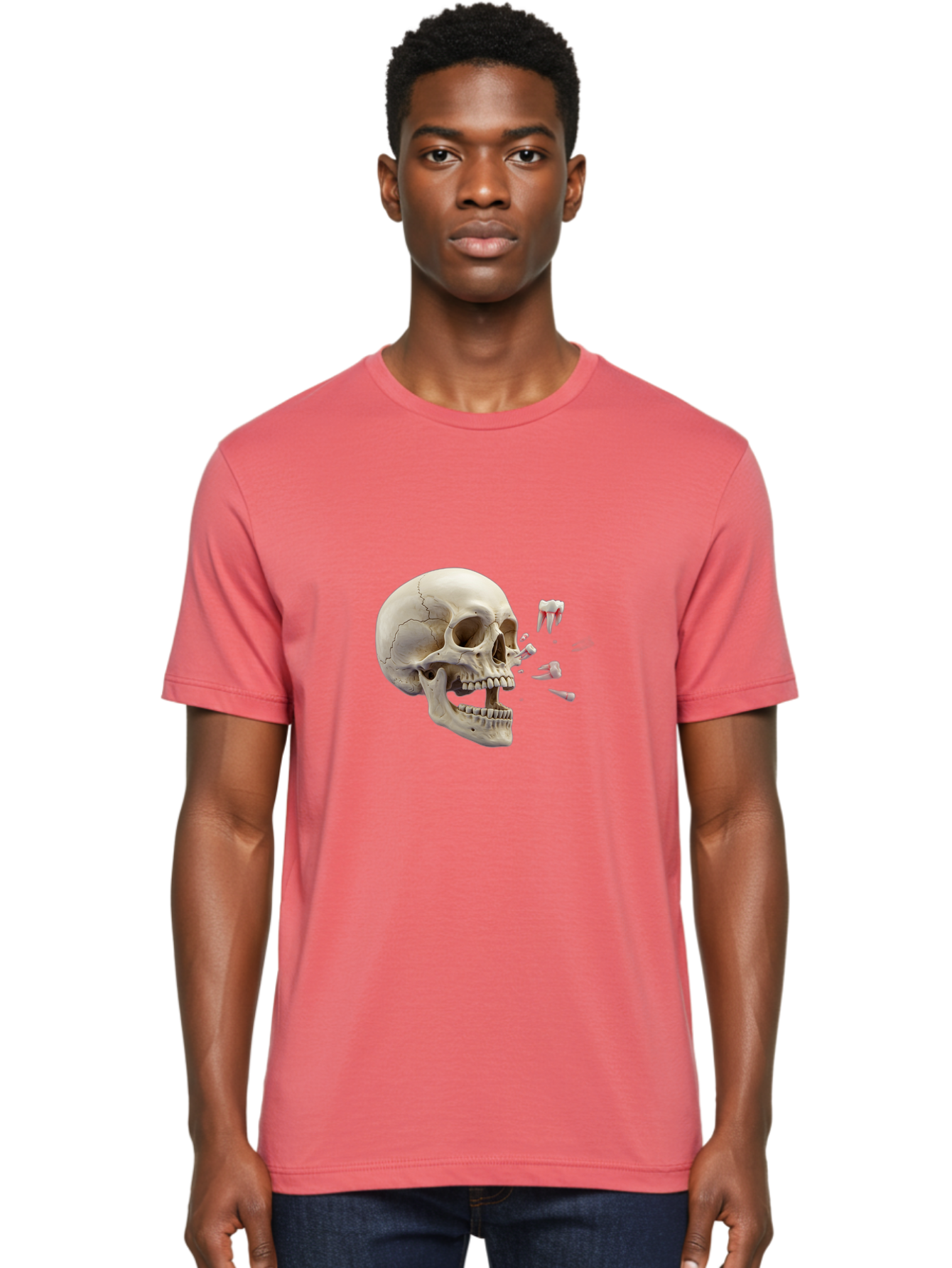 Cracked-Skull-1 Men'S Graphic Tee, 100% Cotton, Comfortable Casual Summer Wear, Machine Washable, Human Skull, Broken Jaw, Shattered Teeth, Dental Anatomy, Forensic Science, Medical Illustration, Skeleton Head, Jawbone Fracture, Bac926 30