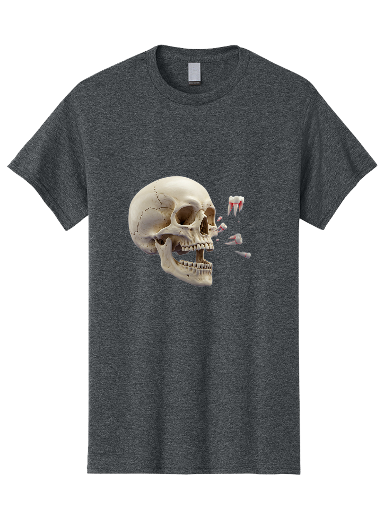 Cracked-Skull-1 Men'S Graphic Tee, 100% Cotton, Comfortable Casual Summer Wear, Machine Washable, Human Skull, Broken Jaw, Shattered Teeth, Dental Anatomy, Forensic Science, Medical Illustration, Skeleton Head, Jawbone Fracture, Bac926 14