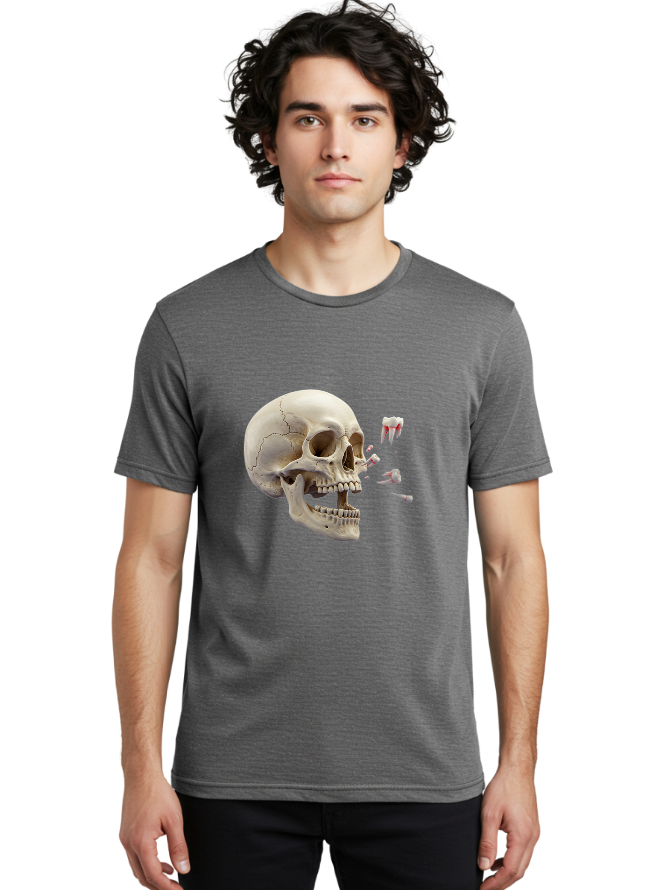 Cracked-Skull-1 Men'S Graphic Tee, 100% Cotton, Comfortable Casual Summer Wear, Machine Washable, Human Skull, Broken Jaw, Shattered Teeth, Dental Anatomy, Forensic Science, Medical Illustration, Skeleton Head, Jawbone Fracture, Bac926 20